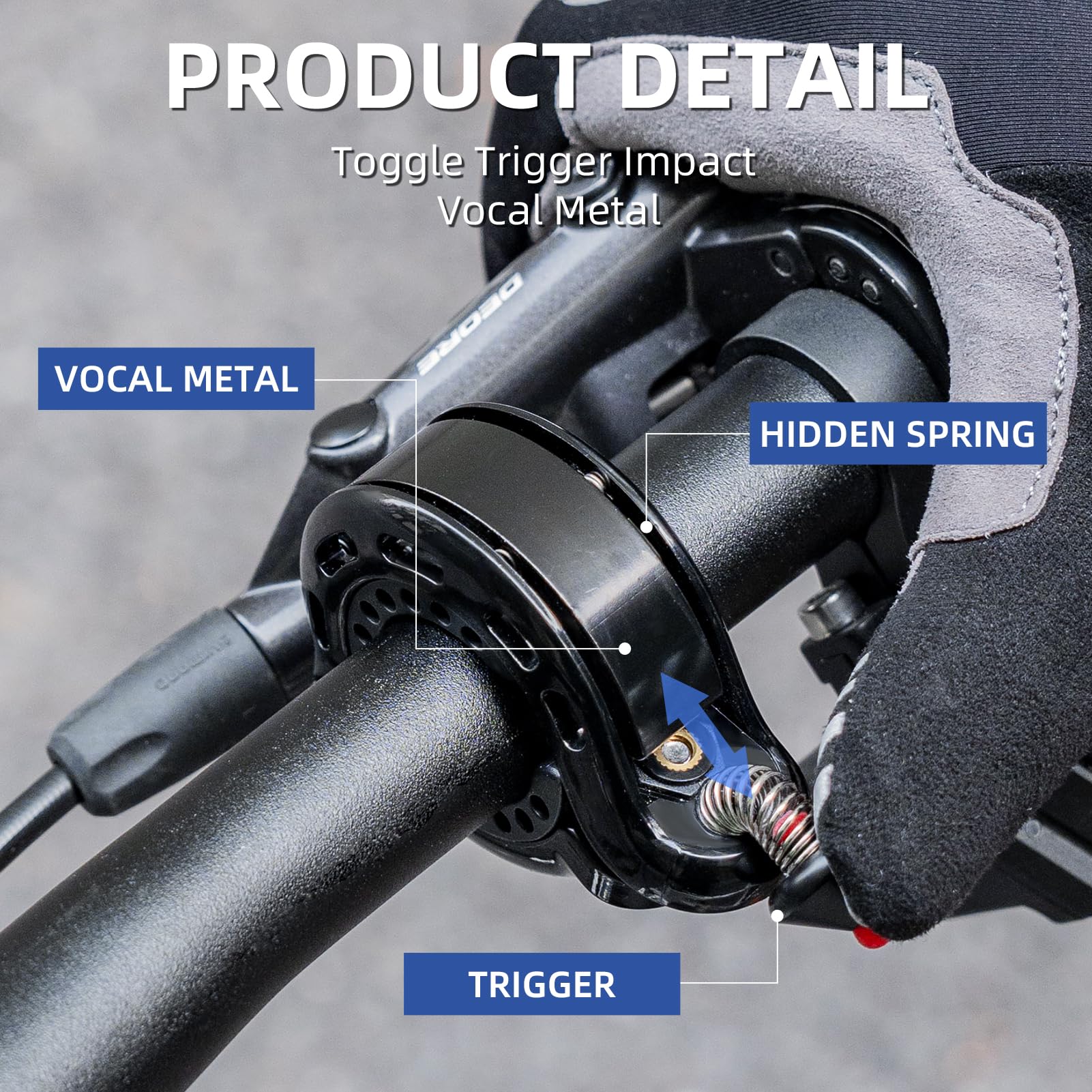 Clear-sounding hidden bike bell fits on handlebars for cyclists