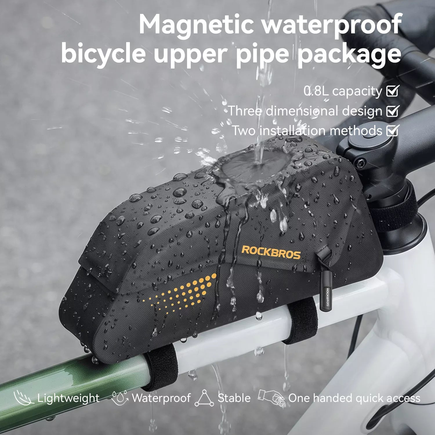 Waterproof magnetic bike top tube bag detail
