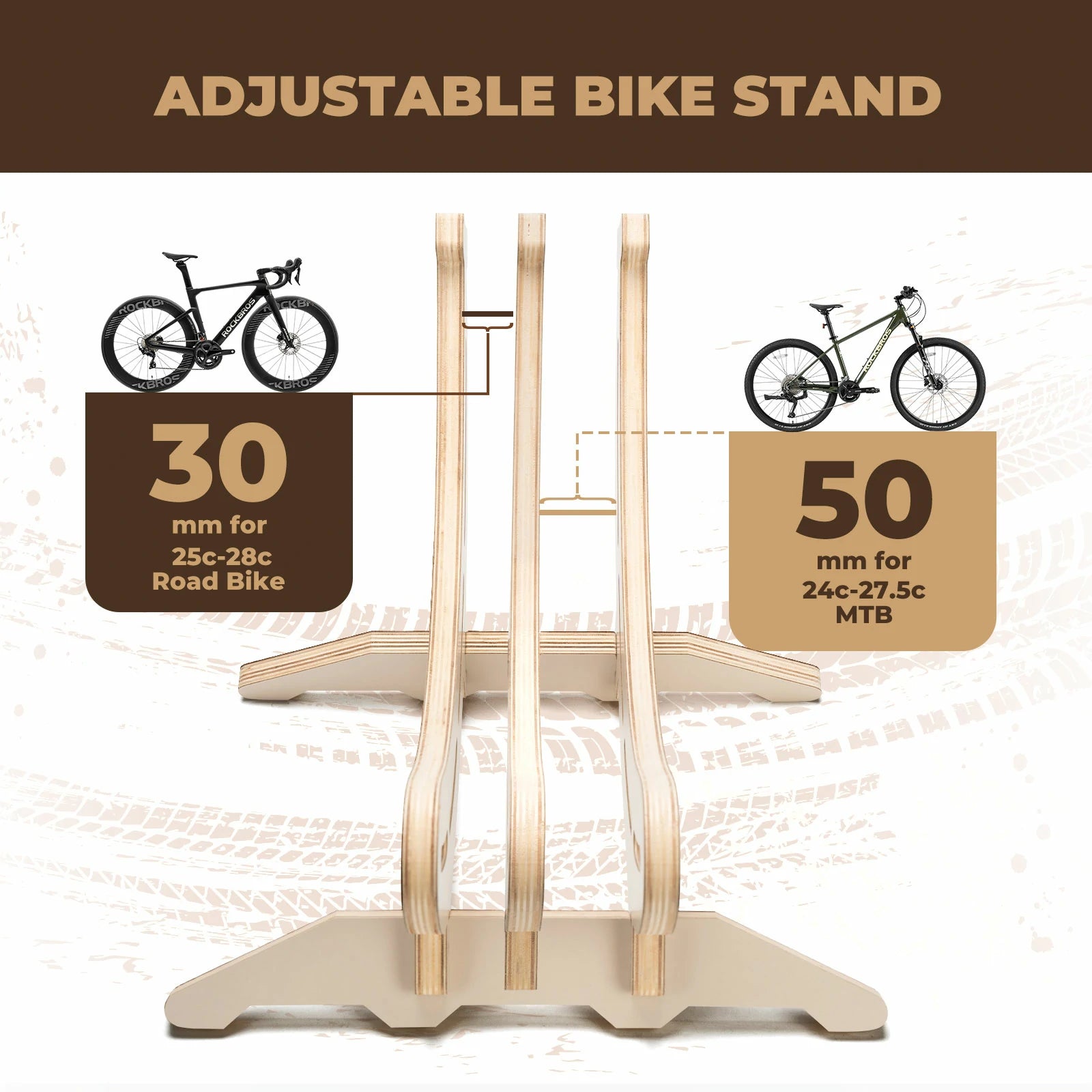 ROCKBROS banana shape wooden bike stand adjustable floor rack