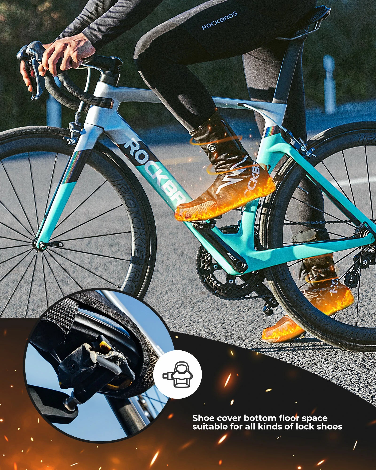 Battery heated cycling overshoes with 5000mAh battery, waterproof and warm shoe covers for winter riding.