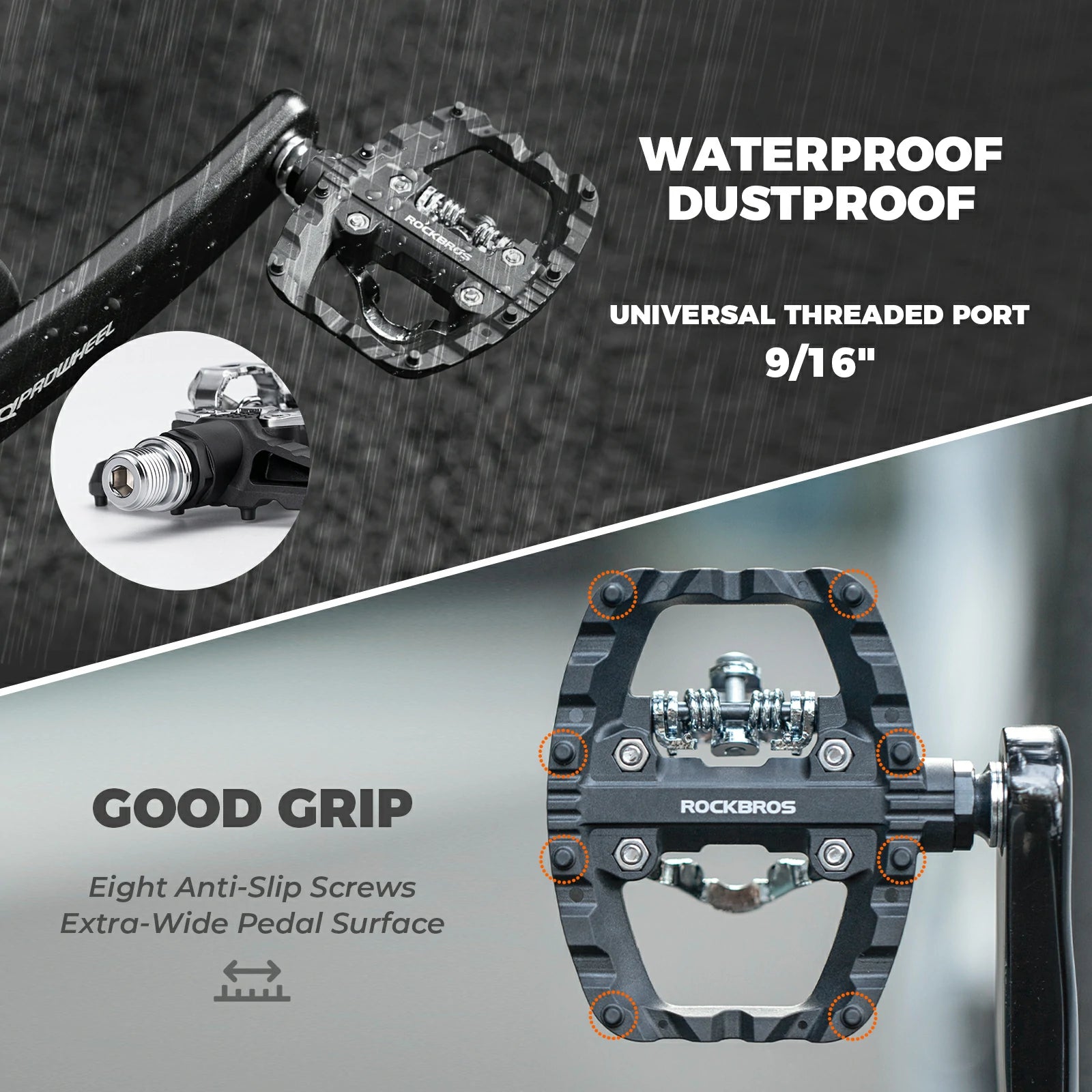 ROCKBROS bicycle pedals dual function SPD & flat pedals