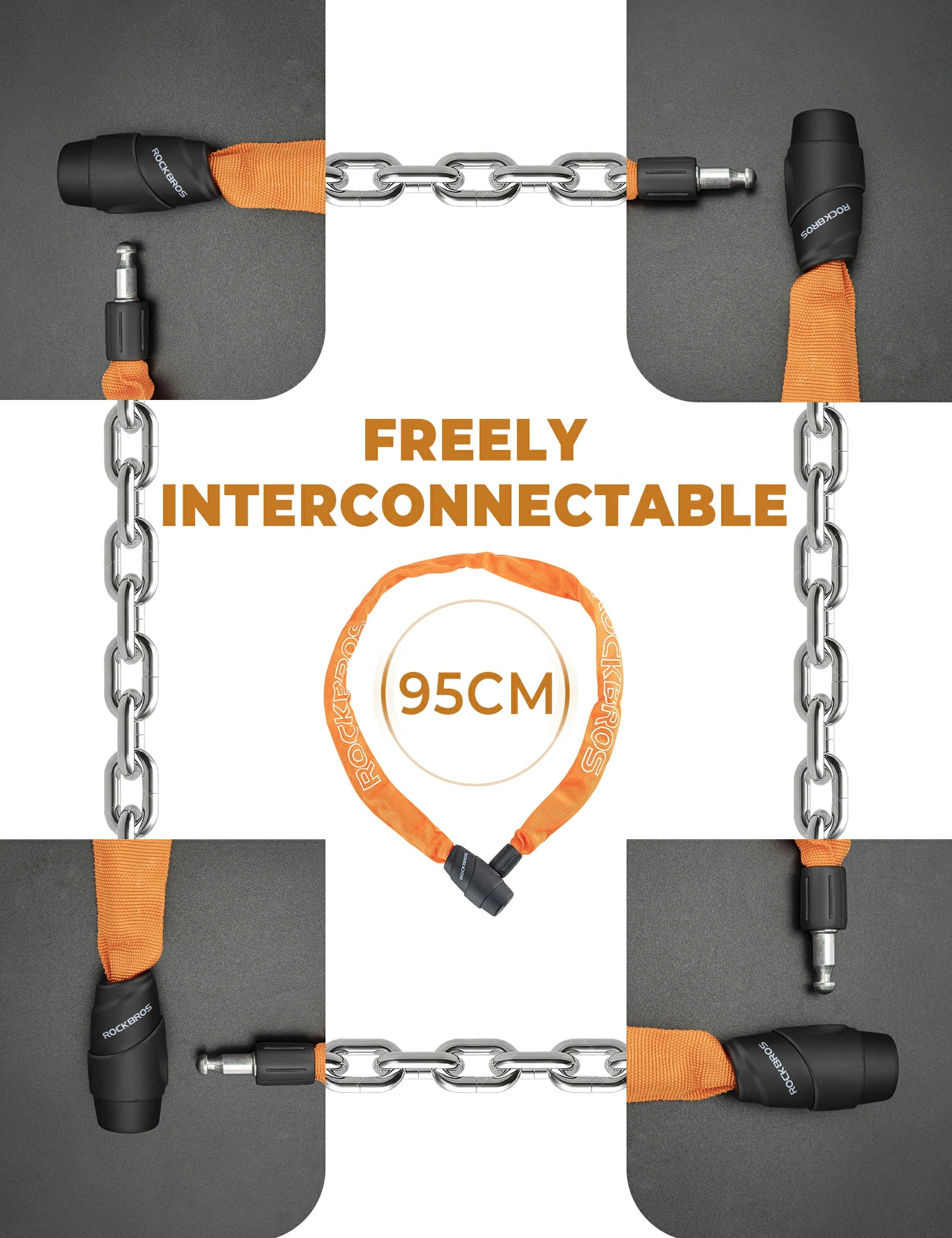 ROCKBROS bike chain lock 95cm heavy duty anti-theft with 2 keys
#Color_Orange