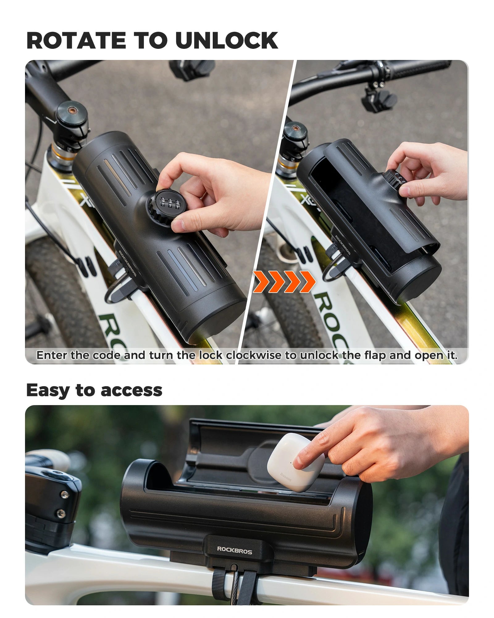 ROCKBROS bike frame box lockable waterproof 0.7L