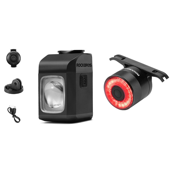 Bike Front & Rear Light Set – 1600LM Smart Front Light with Brake Sensor Tail Light