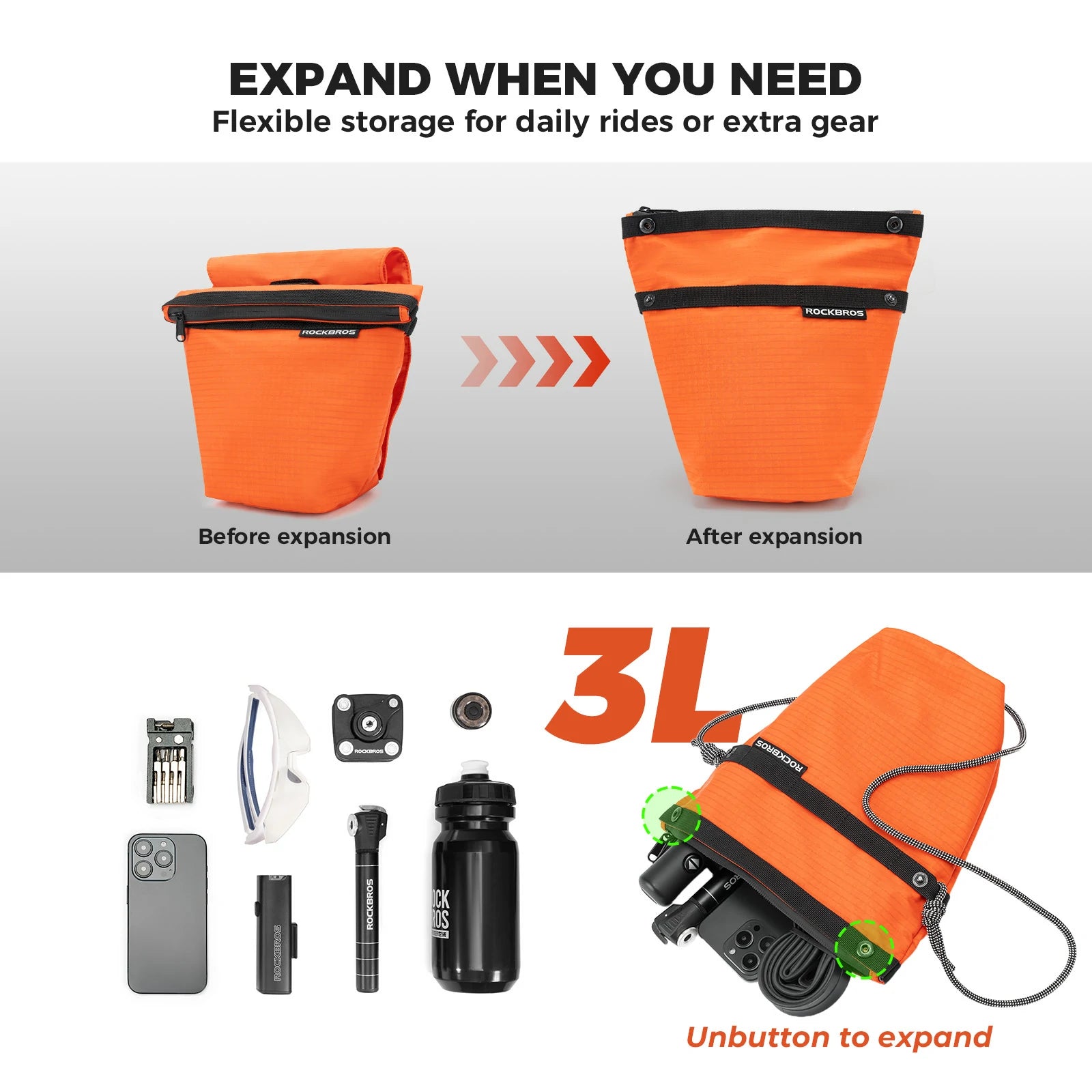 ROCKBROS bike handlebar bag ultralight 2-in-1 shoulder strap 3l
#Color_Orange