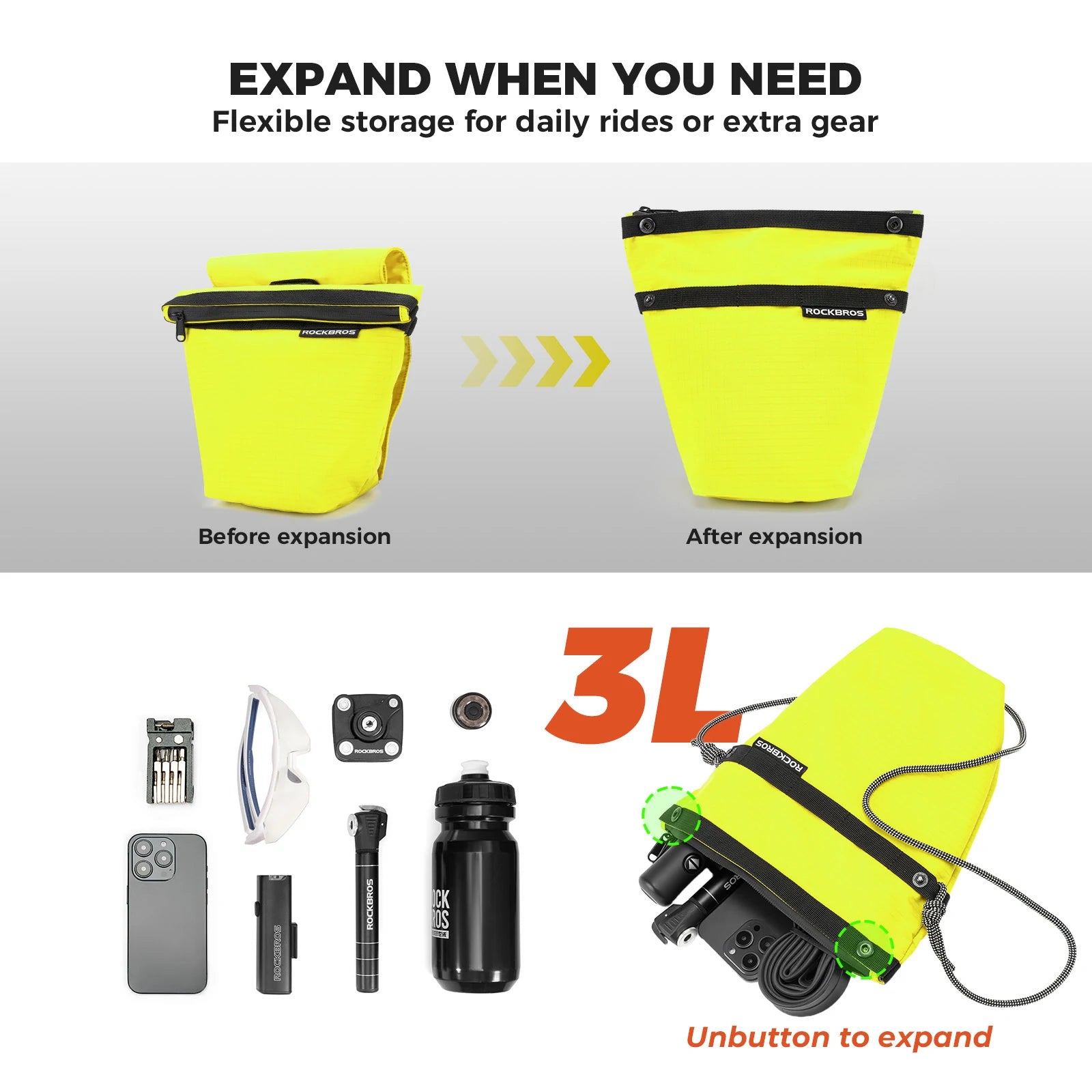 ROCKBROS bike handlebar bag ultralight 2-in-1 shoulder strap 3l
#Color_Yellow