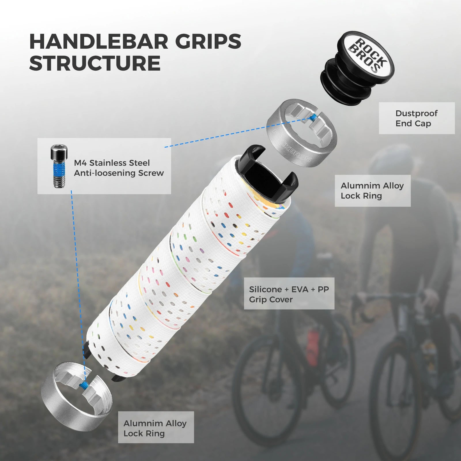 ROCKBROS bike handlebar grips double lock non-slip universal #Color_White