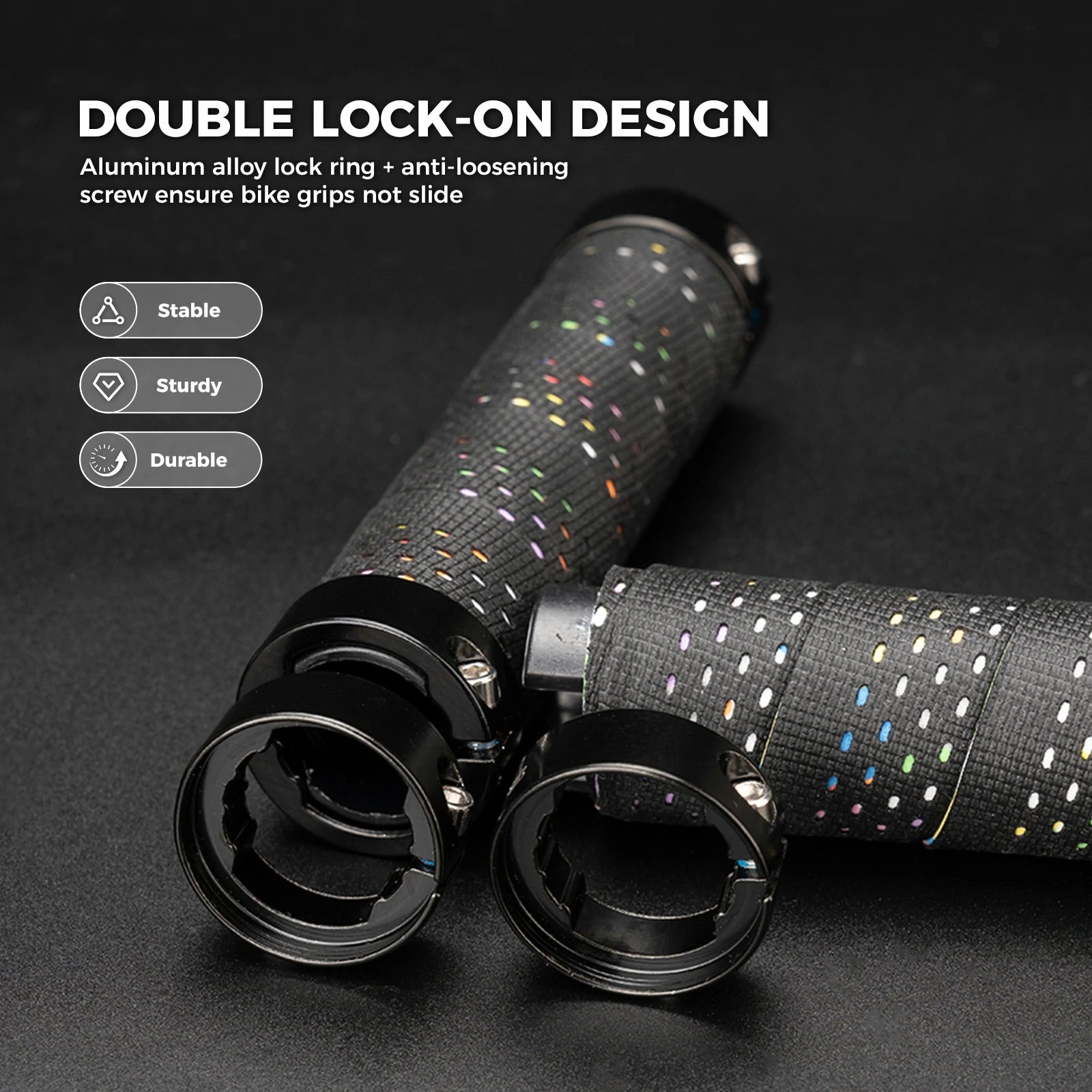 ROCKBROS bike handlebar grips double lock non-slip universal #Color_Black