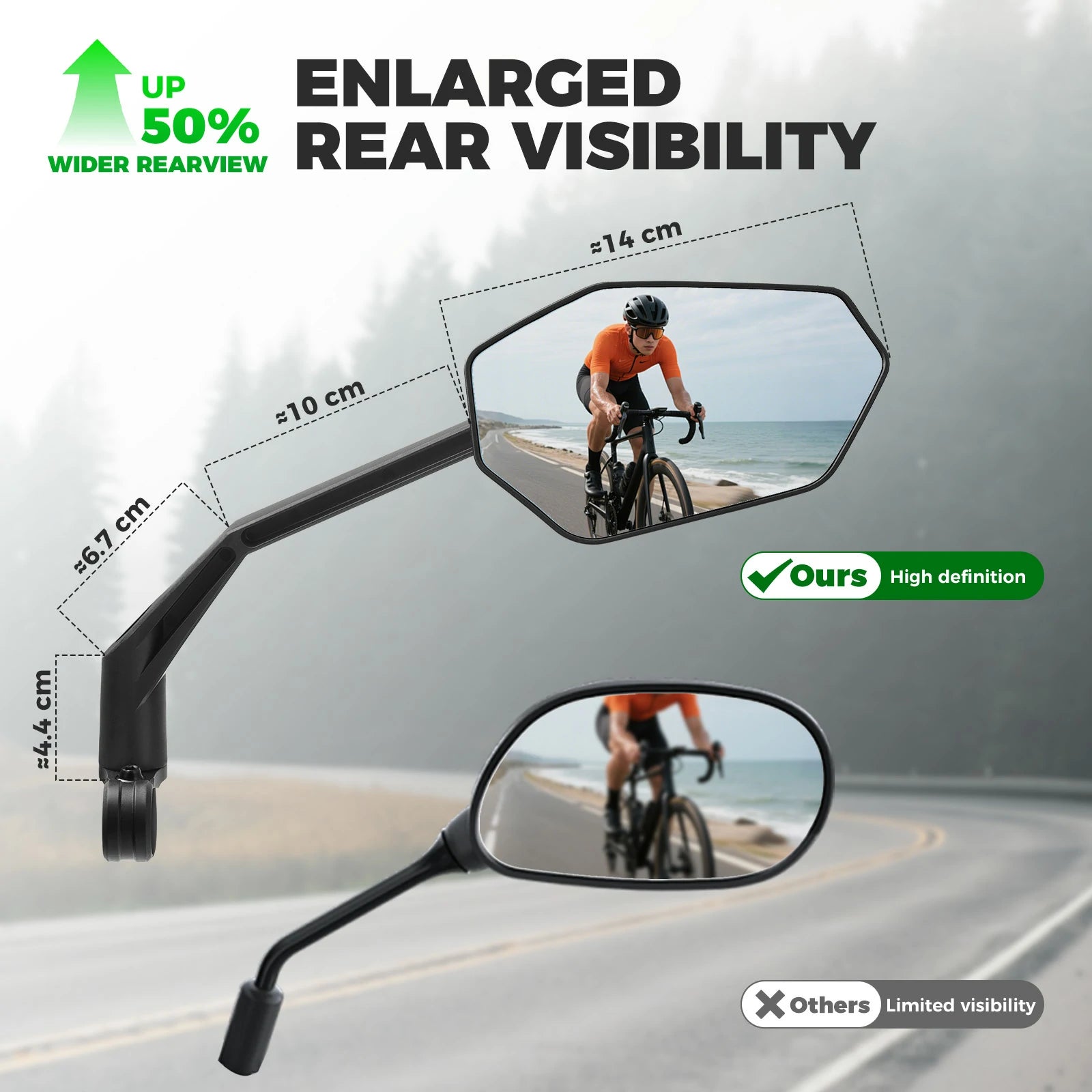 ROCKBROS bike mirror hd 360 rotatable anti-glare rear view left