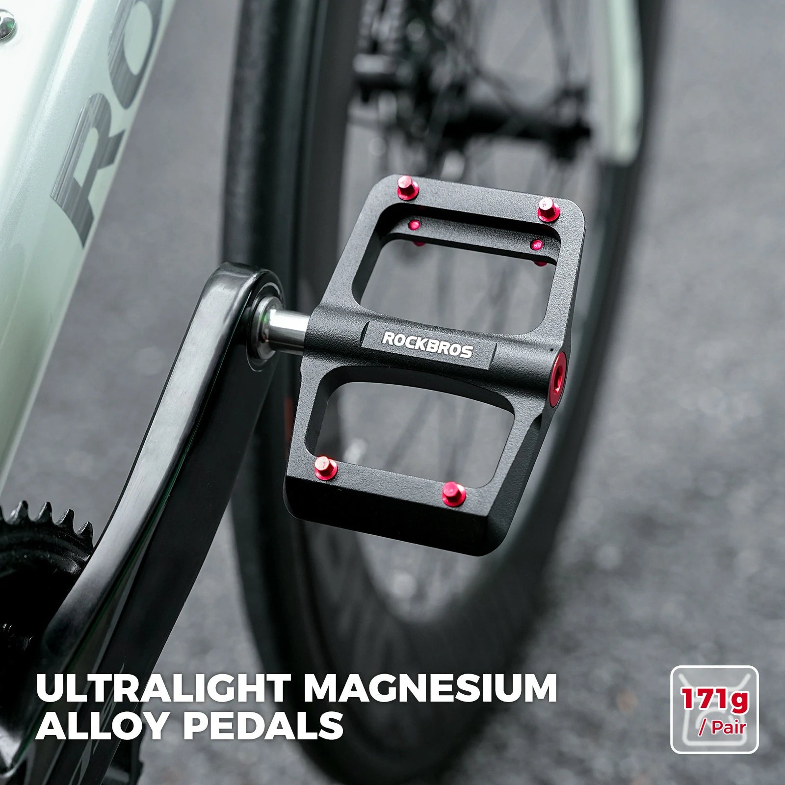 ROCKBROS bike pedals ultralight magnesium with red anti-slip pins
