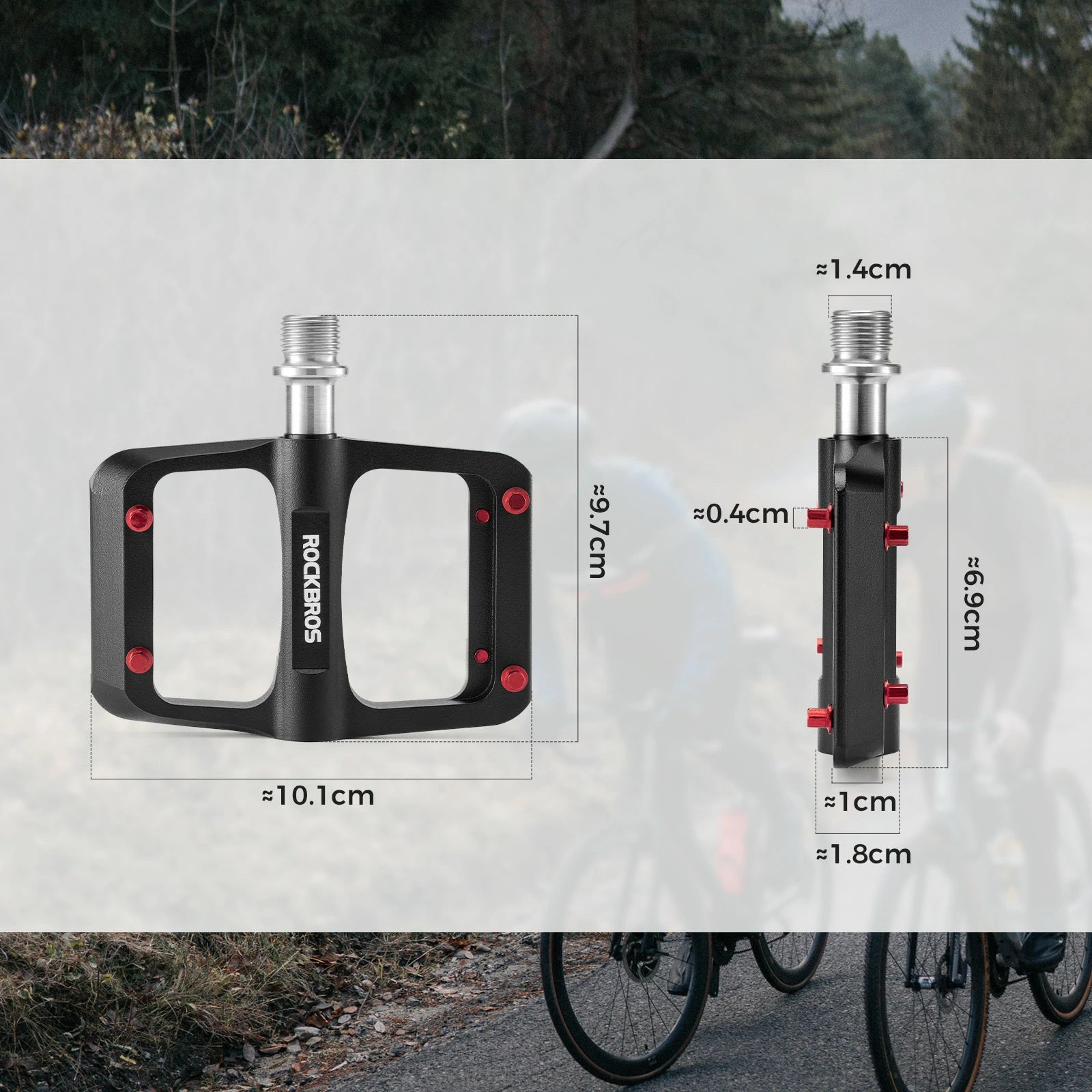 ROCKBROS bike pedals ultralight magnesium with red anti-slip pins