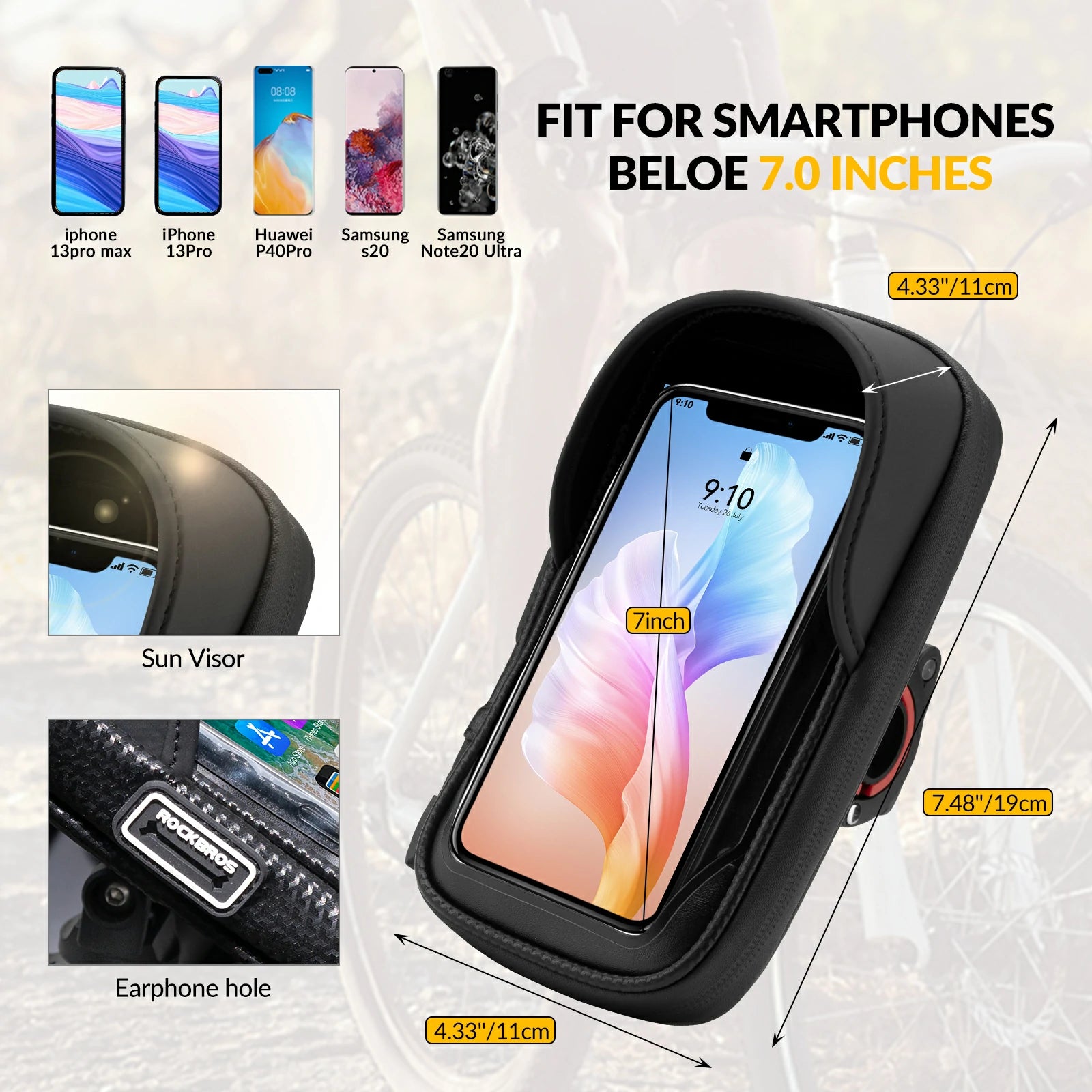 Bike Phone Mount Bag with 360° Rotation & Touch Screen
