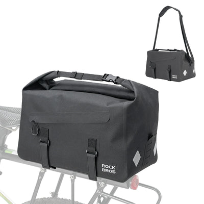 ROCKBROS bike rear rack bag waterproof rolltop expandable 16 l#Color_Black