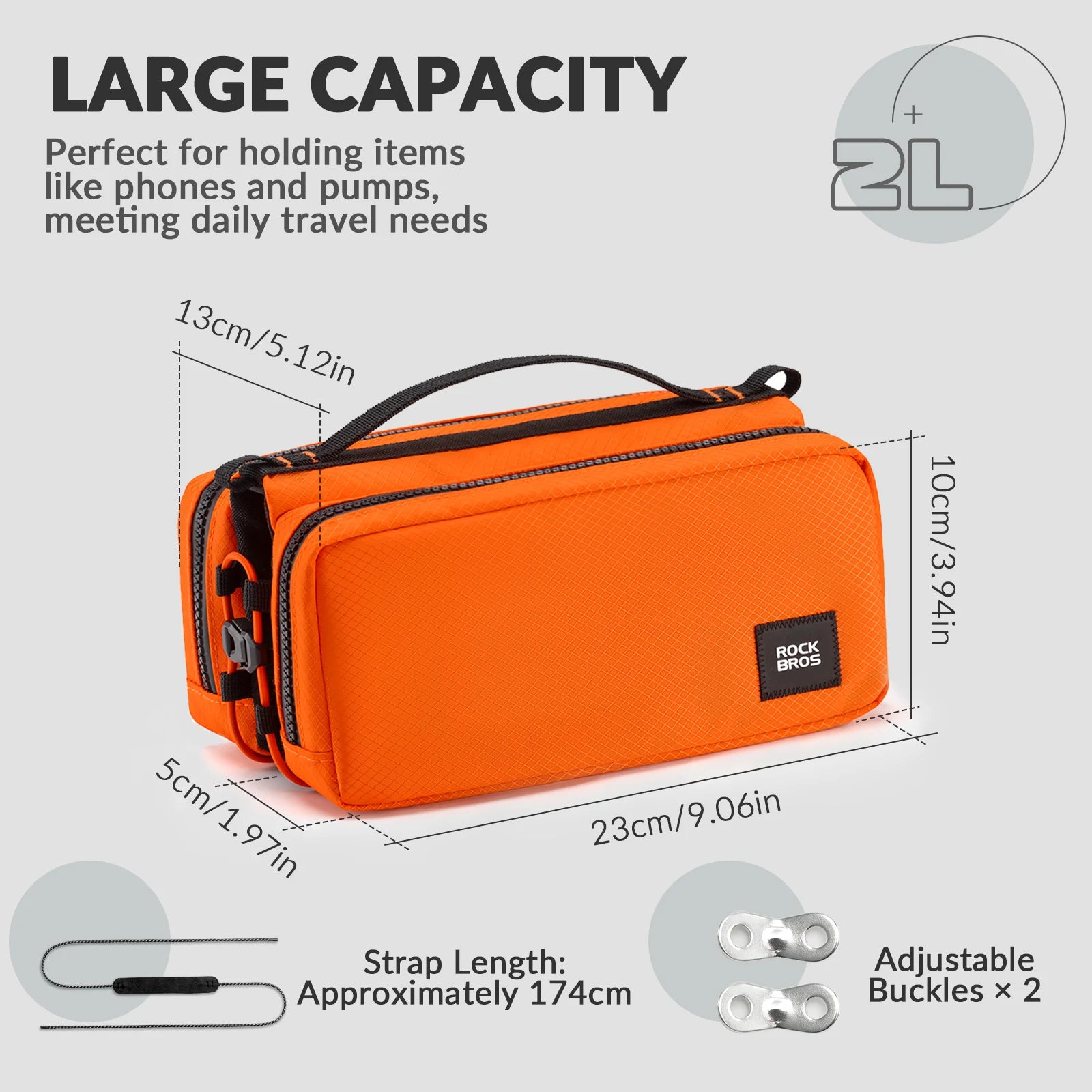 Bike Top Tube Bag with Dual Side Pockets and Shoulder Strap#Color_Orange