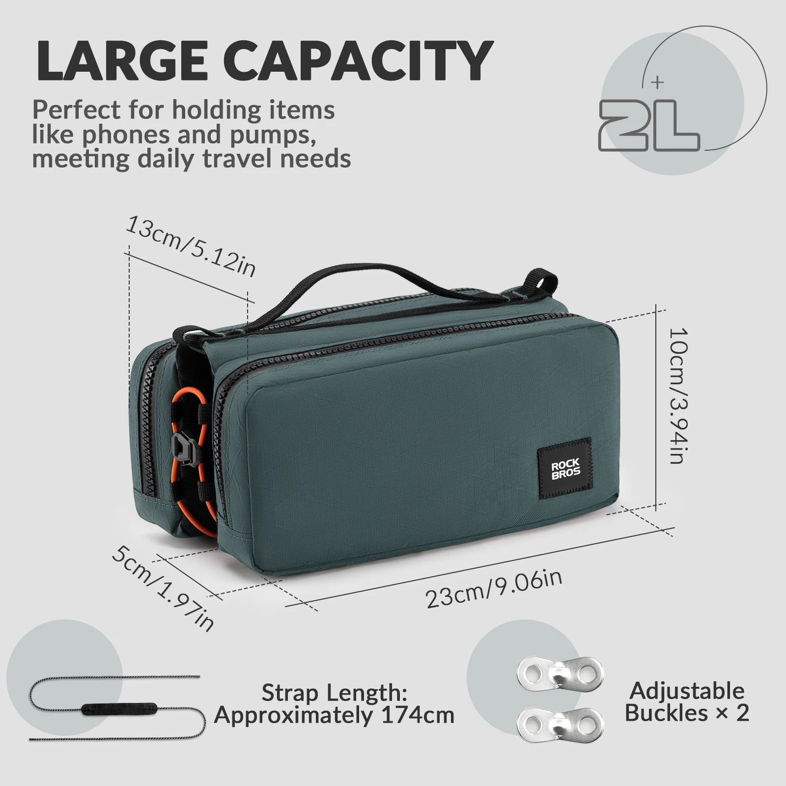 Bike Top Tube Bag with Dual Side Pockets and Shoulder Strap#Color_Light Green