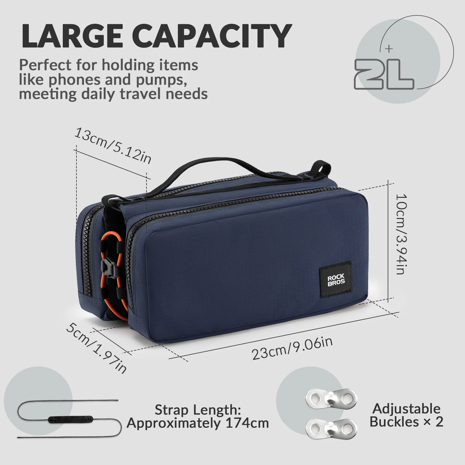 Bike Top Tube Bag with Dual Side Pockets and Shoulder Strap#Color_Navy