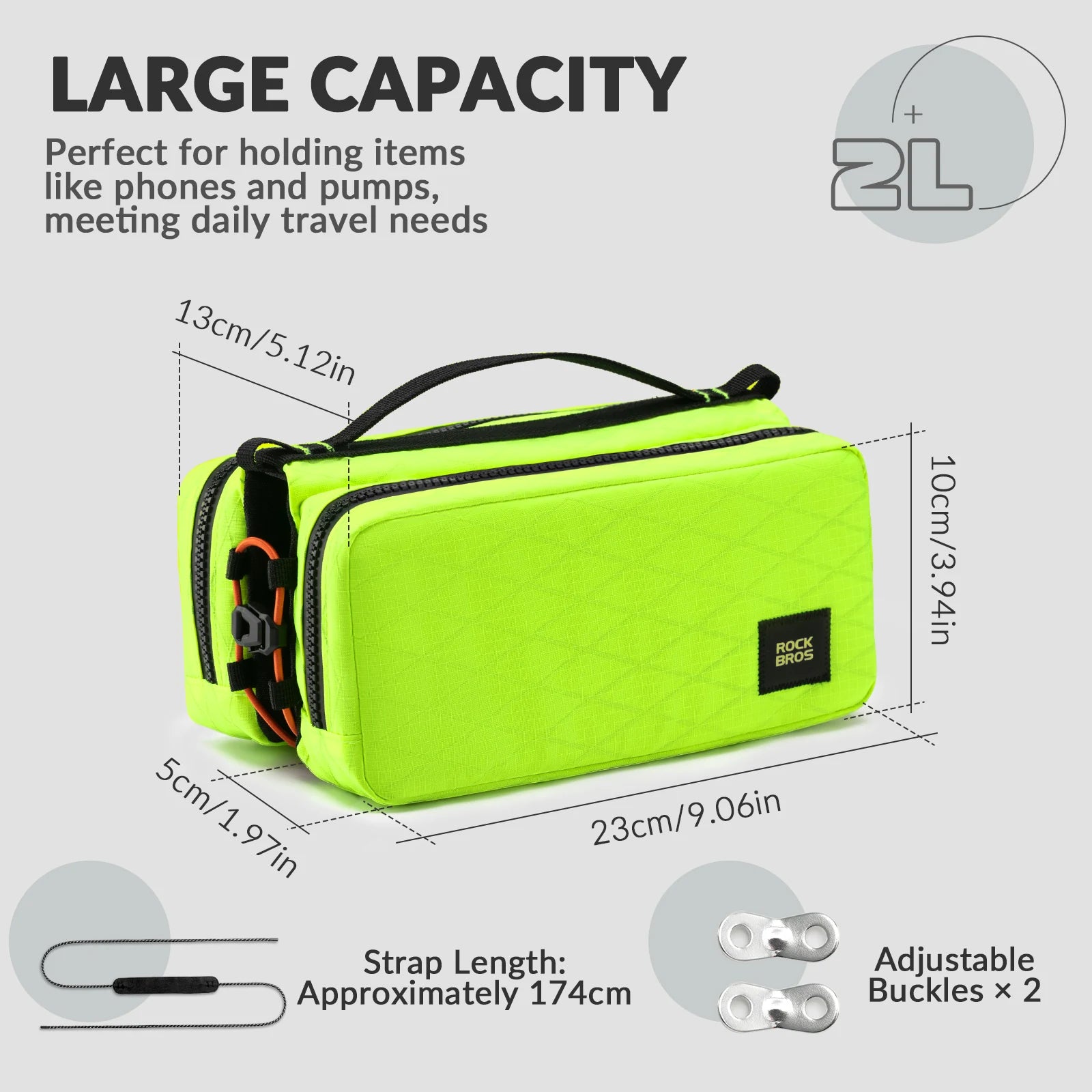 Bike Top Tube Bag with Dual Side Pockets and Shoulder Strap#Color_Fluorescent Yellow