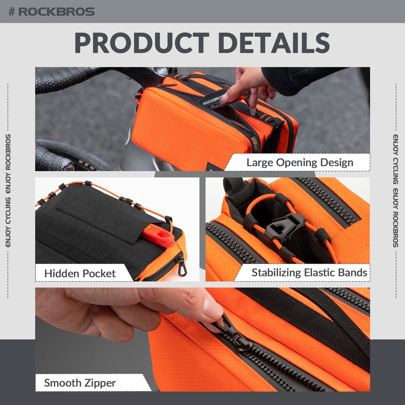 Bike Top Tube Bag with Dual Side Pockets and Shoulder Strap