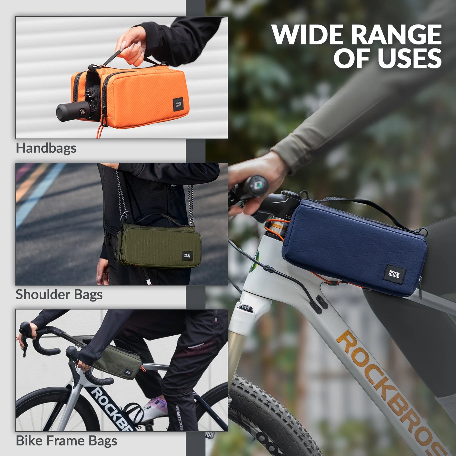 Bike Top Tube Bag with Dual Side Pockets and Shoulder Strap