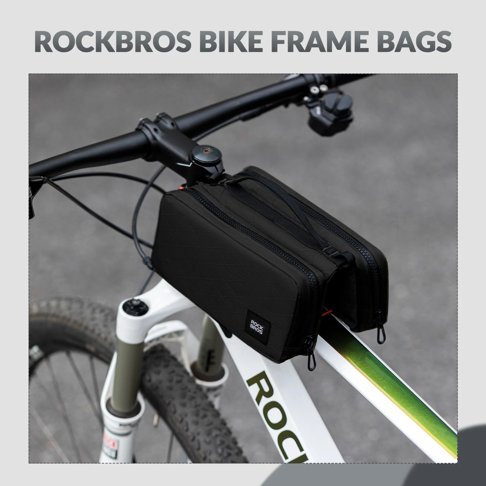 Bike Top Tube Bag with Dual Side Pockets and Shoulder Strap#Color_black