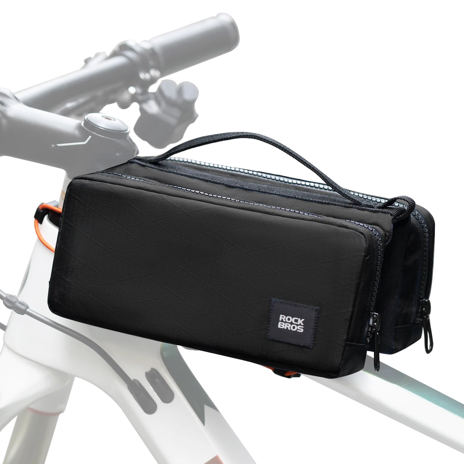 Bike Top Tube Bag with Dual Side Pockets and Shoulder Strap#Color_black