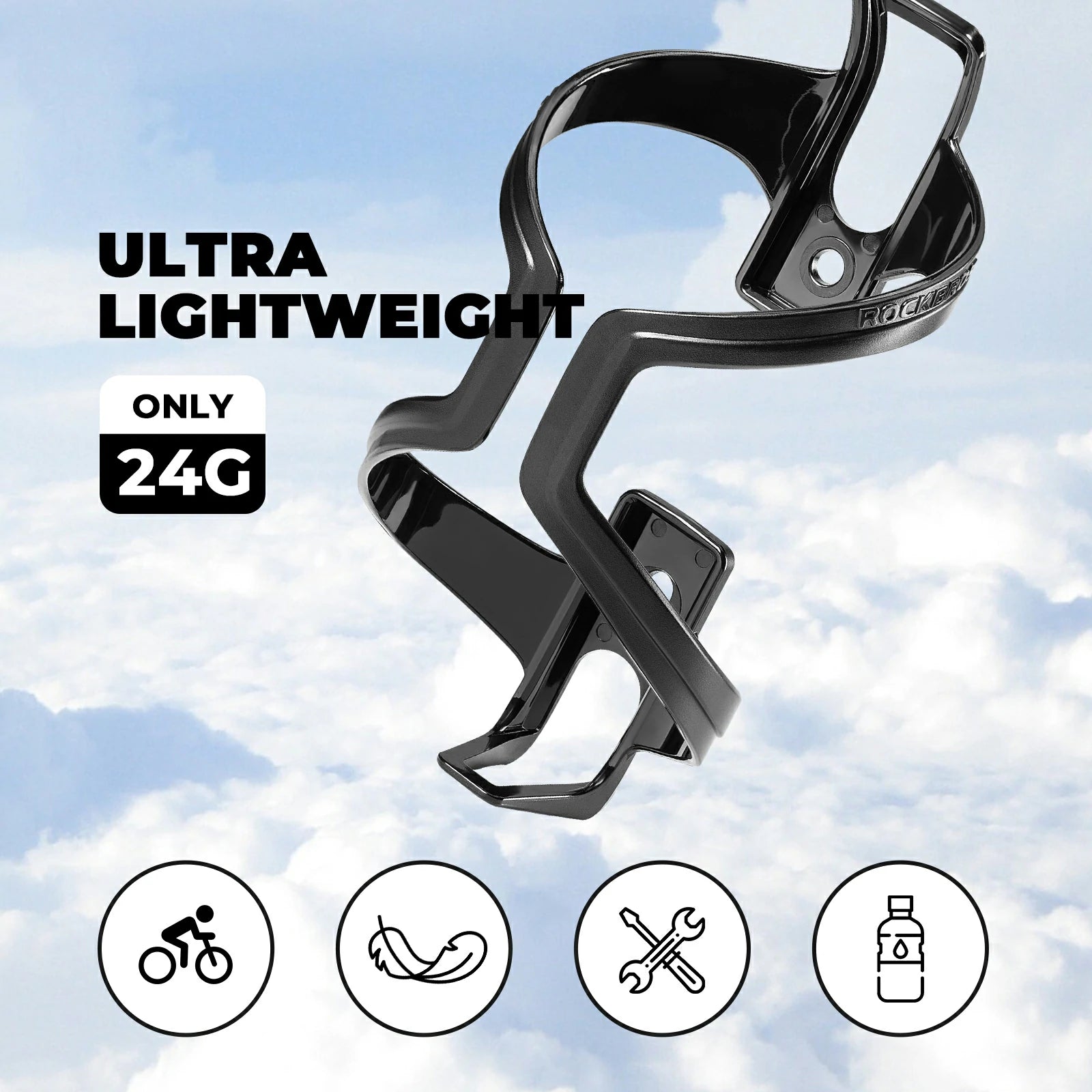 Black PC lightweight bike bottle cage 2 pack wide opening design#color_black