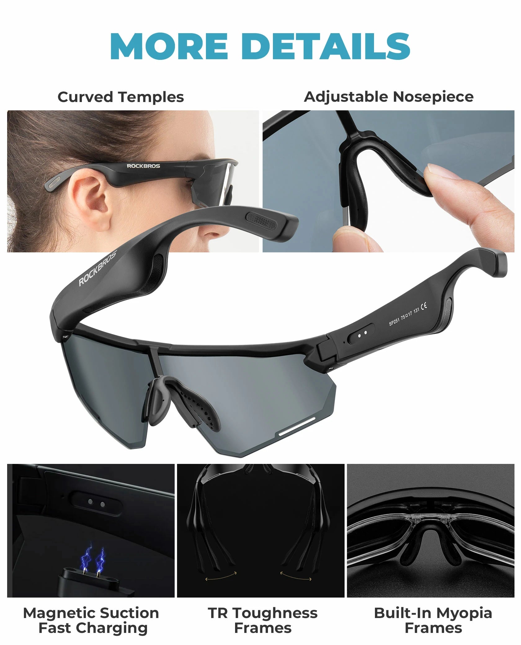 ROCKBROS Bluetooth Sunglasses TAC polarized lenses with Music Speaker #Color_Black