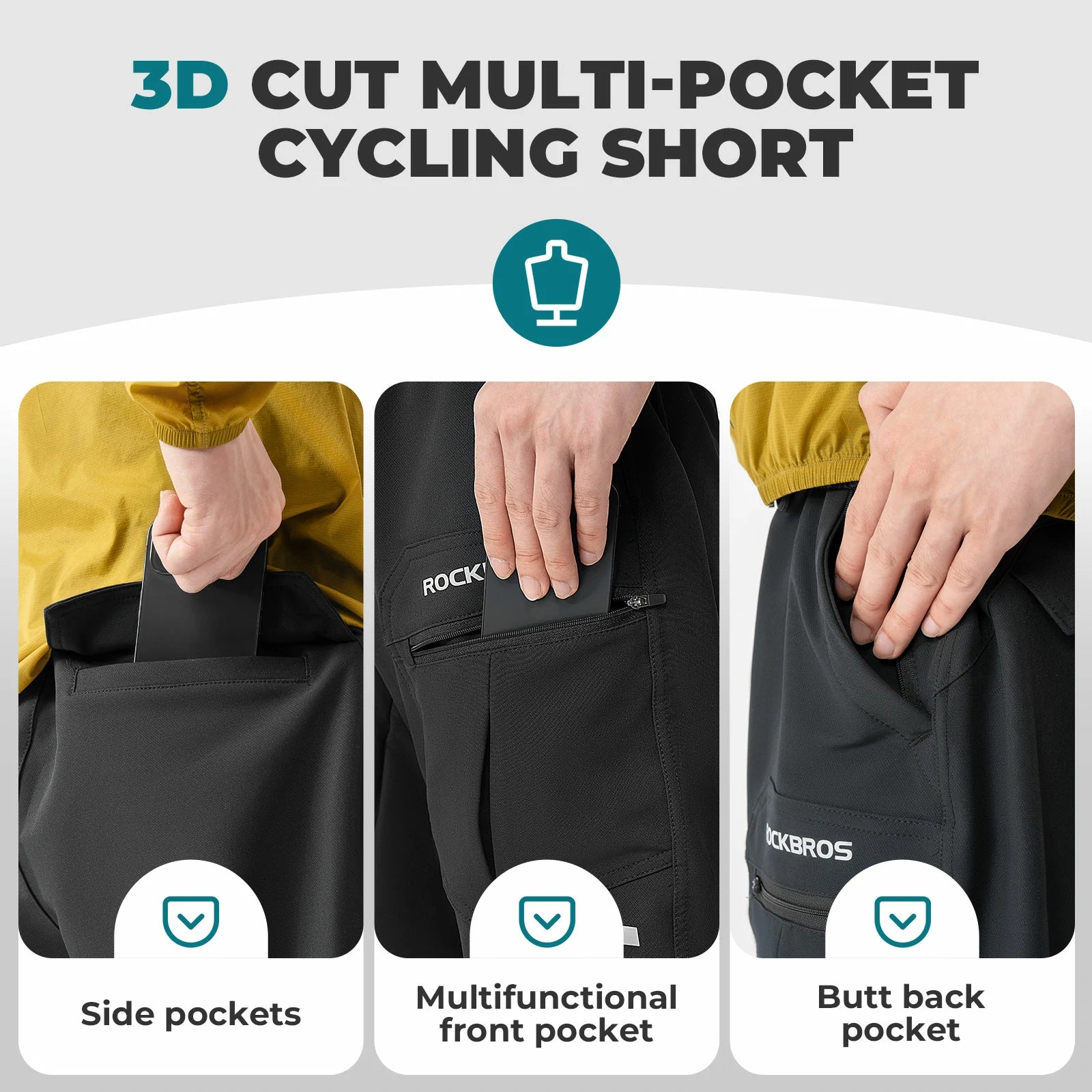 Casual Cycling Shorts with Padded Liner & Zipped Pockets