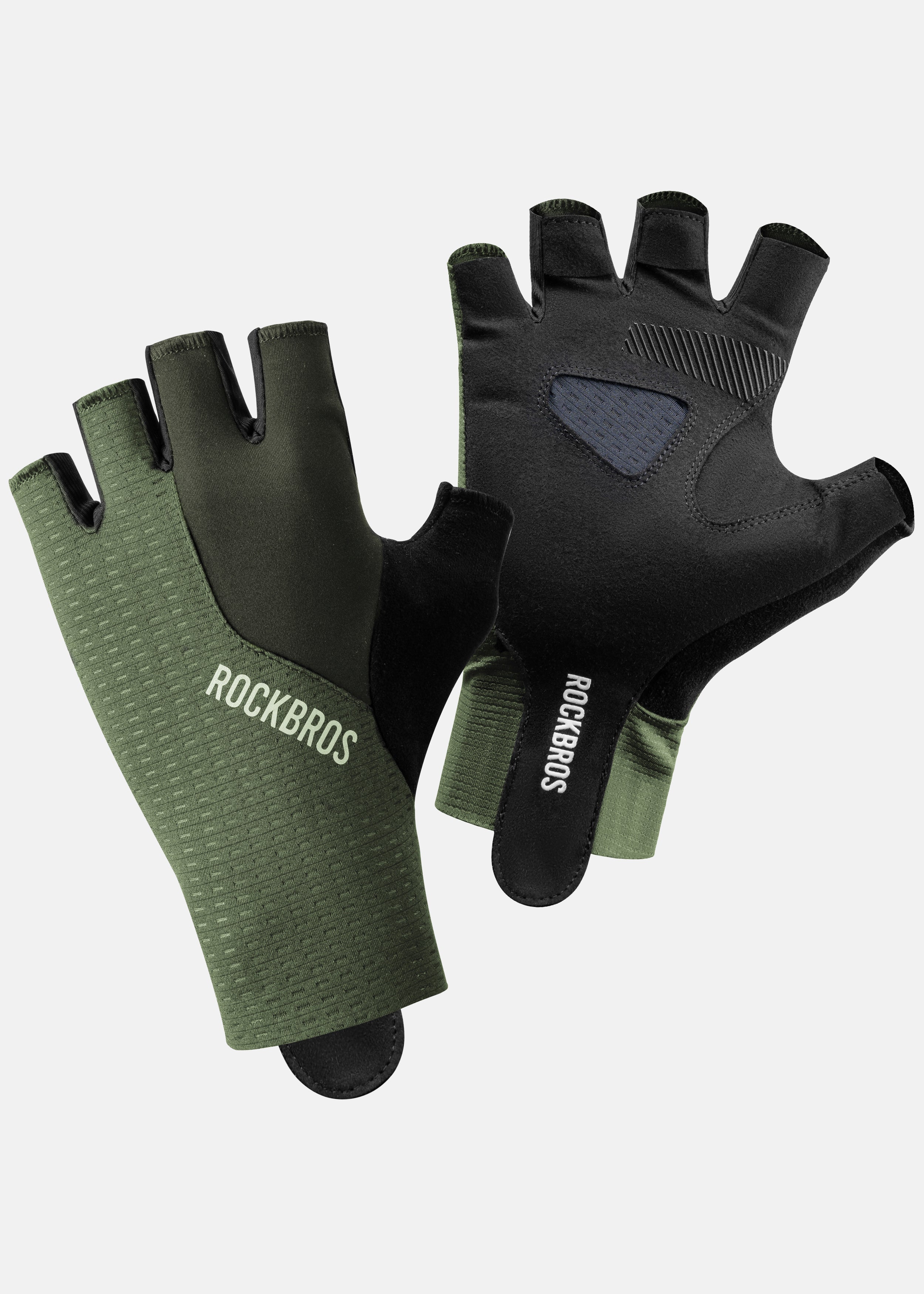 ROCKRBOS Road-to-Sky Cycling Fingerless Gloves #Color_Black Green