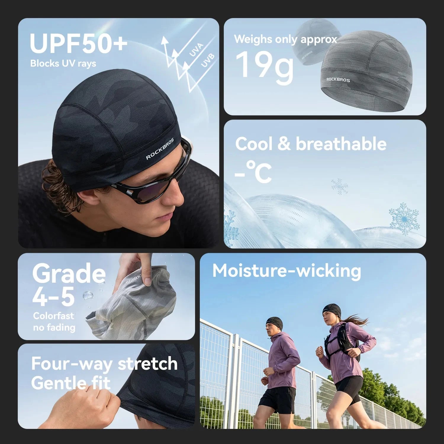 Cooling Cycling Skull Cap with Sweat-Wicking Fabric