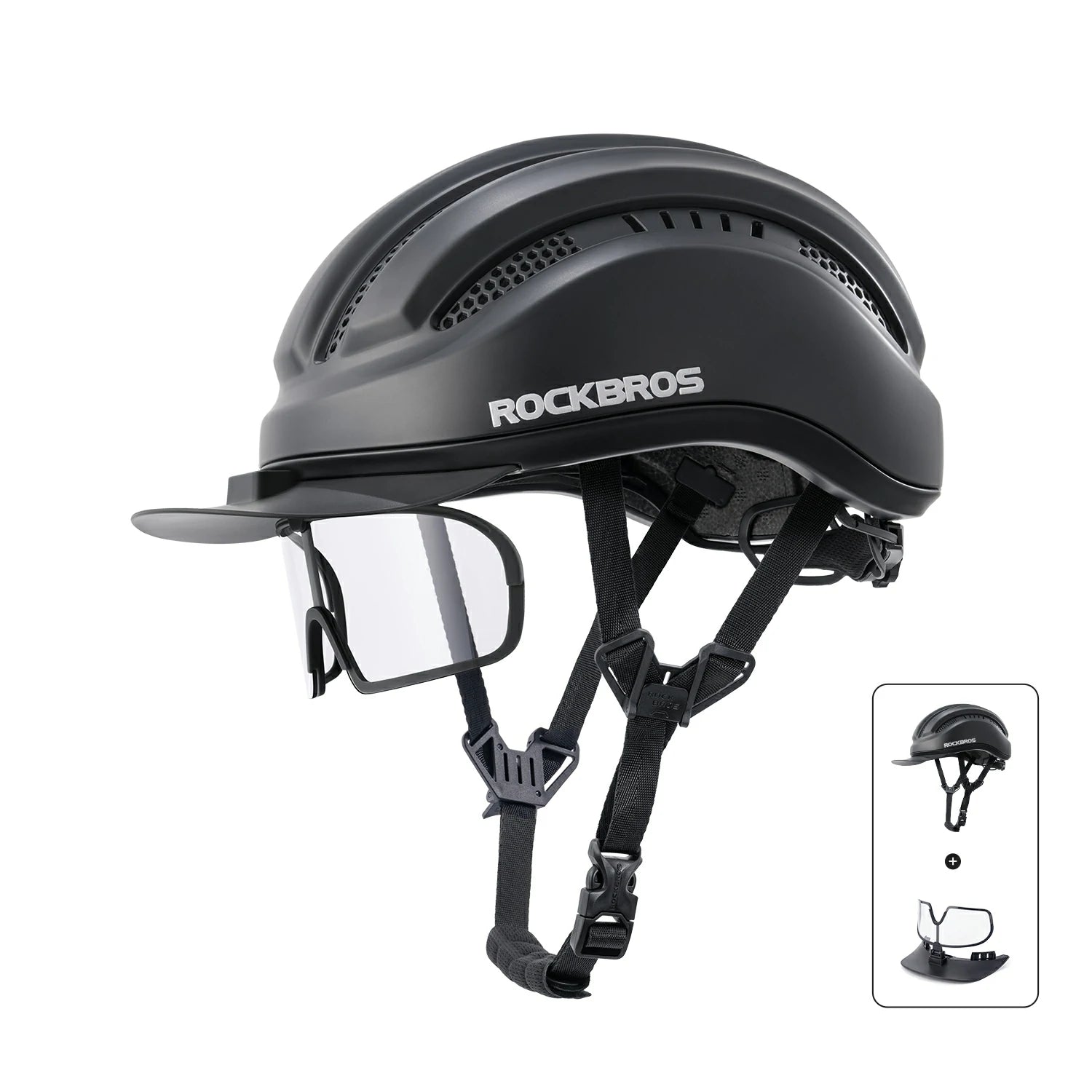 Lightweight Cycling Helmet with Magnetic Visor & Adjustable Fit#Type_Black+Glasses 