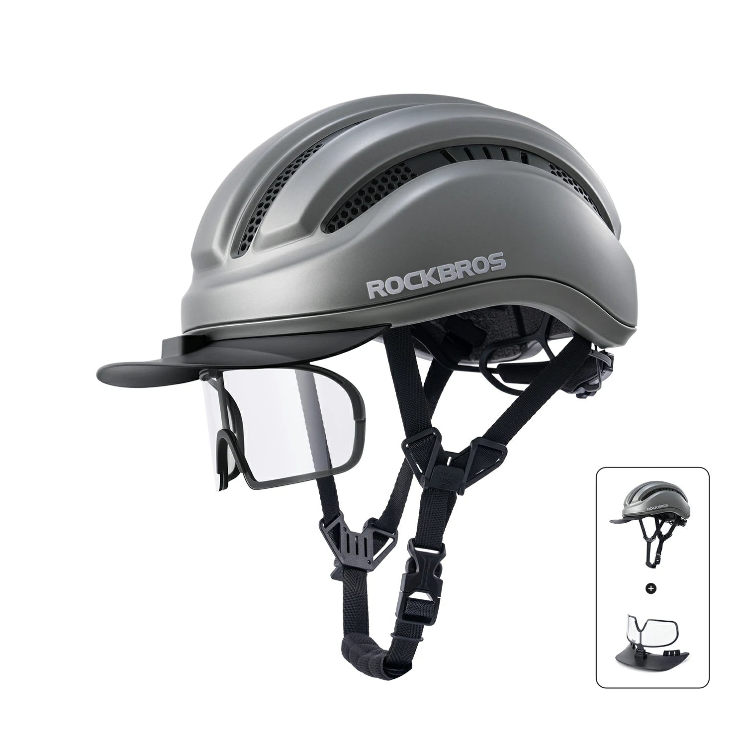 Lightweight Cycling Helmet with Magnetic Visor & Adjustable Fit#Type_Gray+Glasses