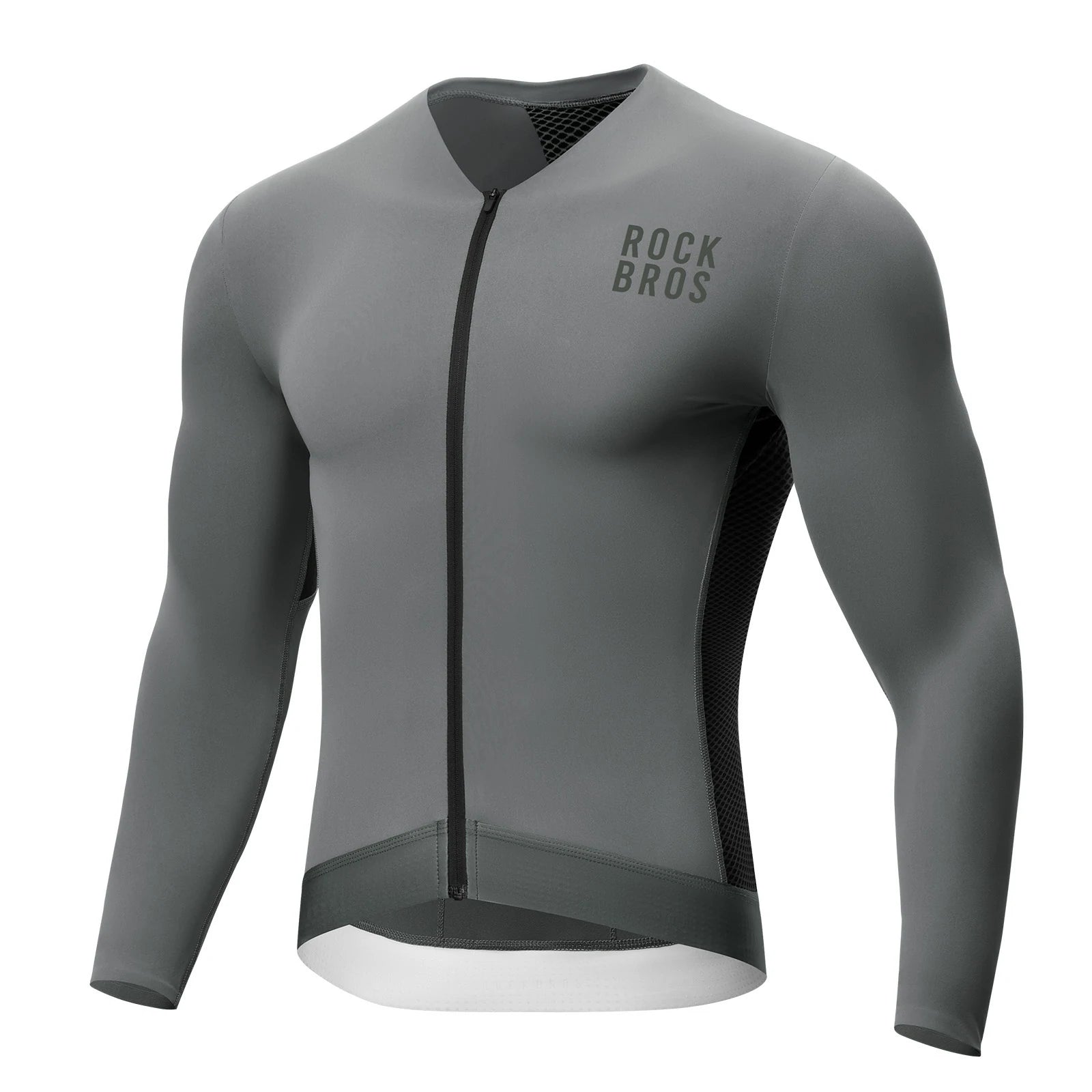 ROCKBROS cycling jersey long sleeve breathable 3 pocket#Color_Grey