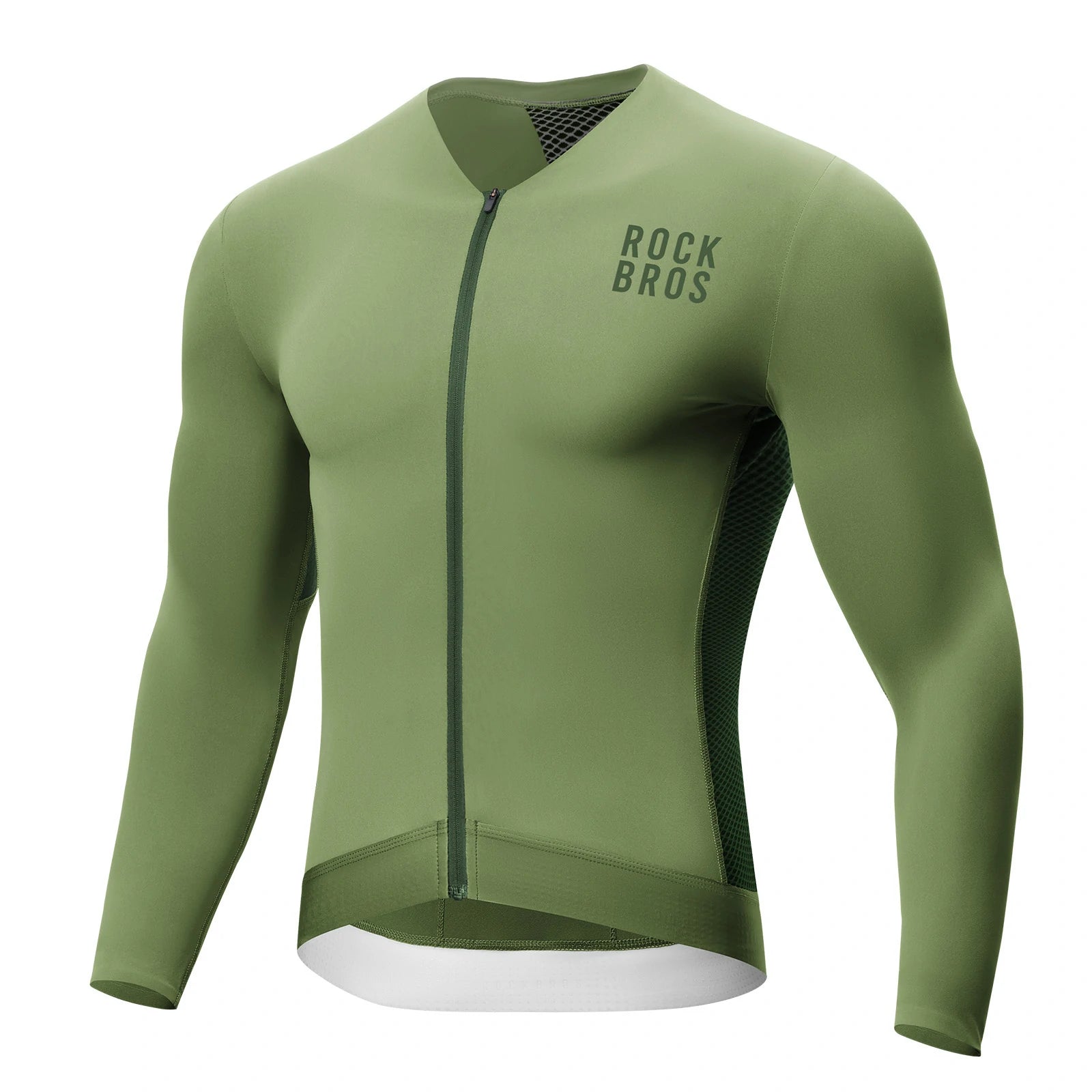 ROCKBROS cycling jersey long sleeve breathable 3 pocket
#Color_Dark Green