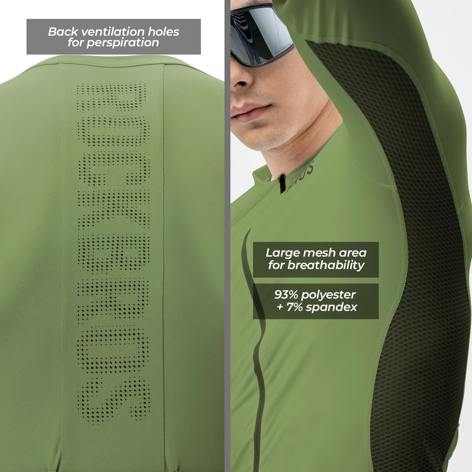 ROCKBROS cycling jersey long sleeve breathable 3 pocket
#Color_Dark Green