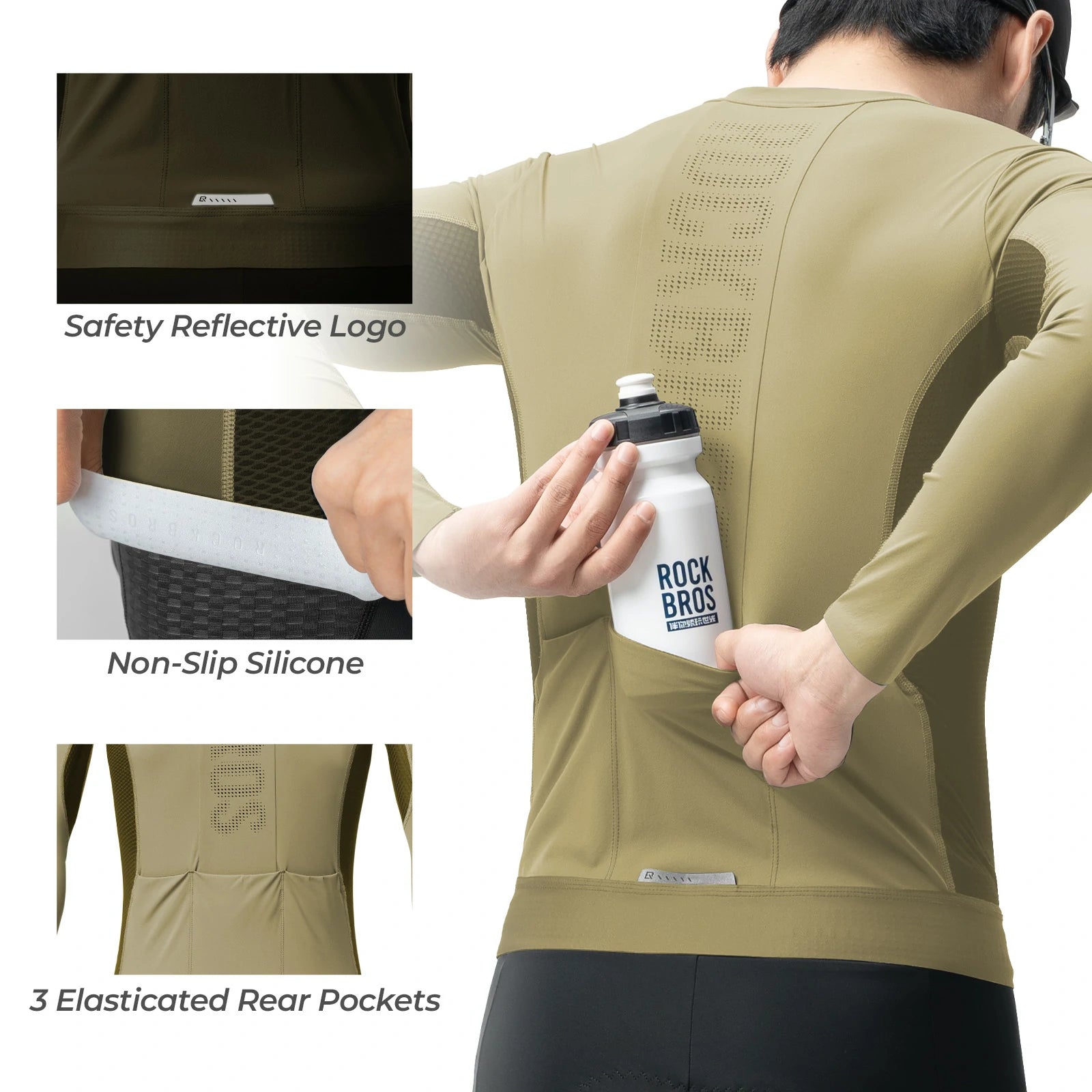 ROCKBROS cycling jersey long sleeve breathable 3 pocket#Color_Brown