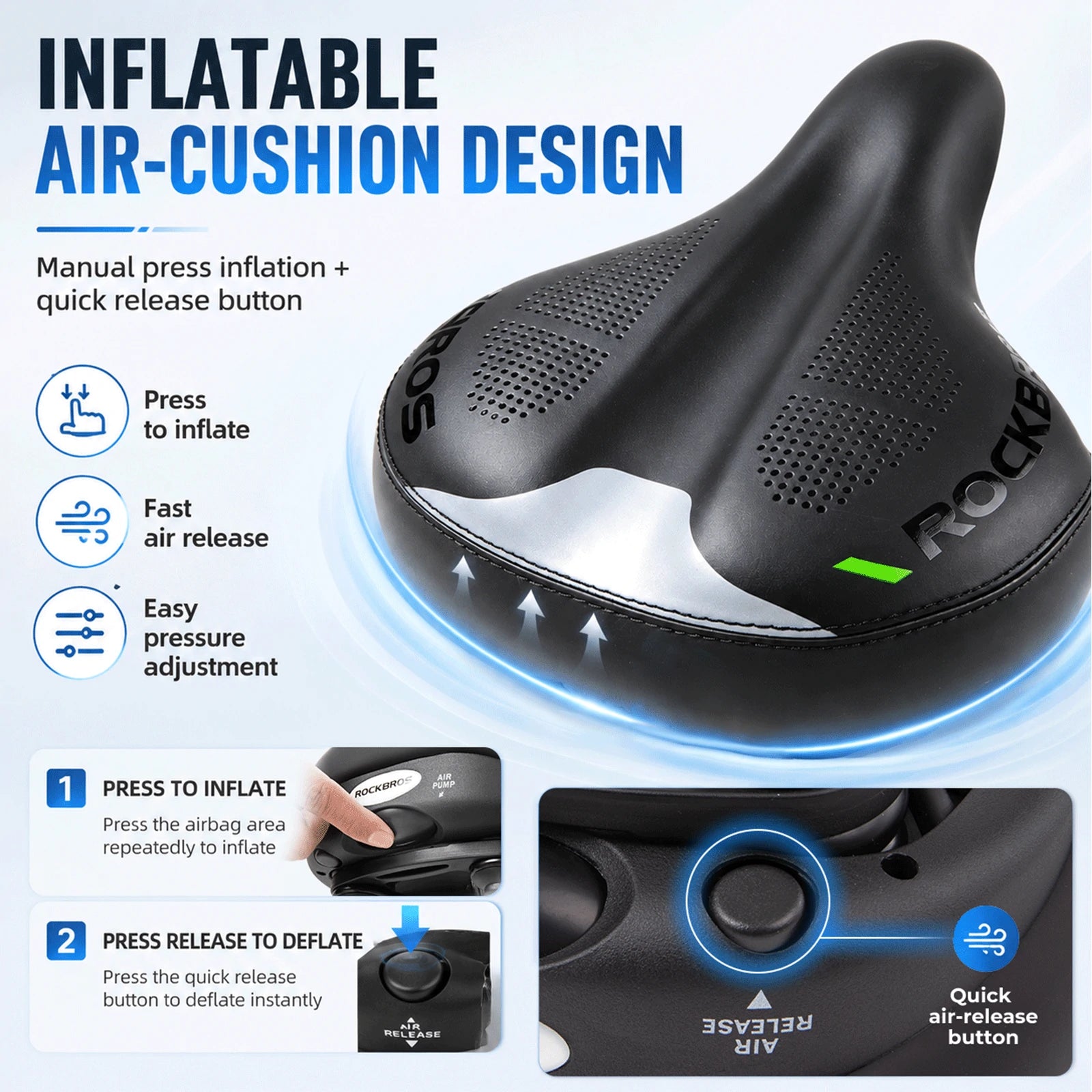 ROCKBROS ergonomic bike saddle adjustable air chamber comfort seat
