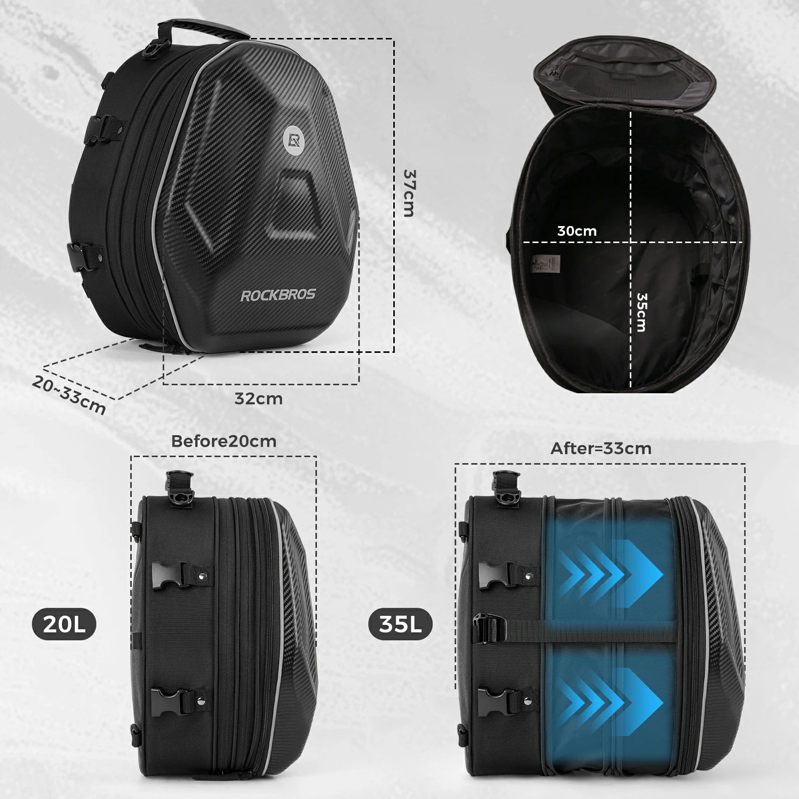 Expandable Waterproof Motorcycle Tail Bag 20-35L