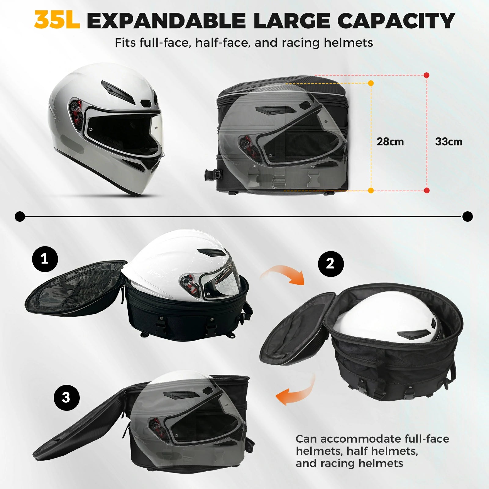 Expandable Waterproof Motorcycle Tail Bag 20-35L