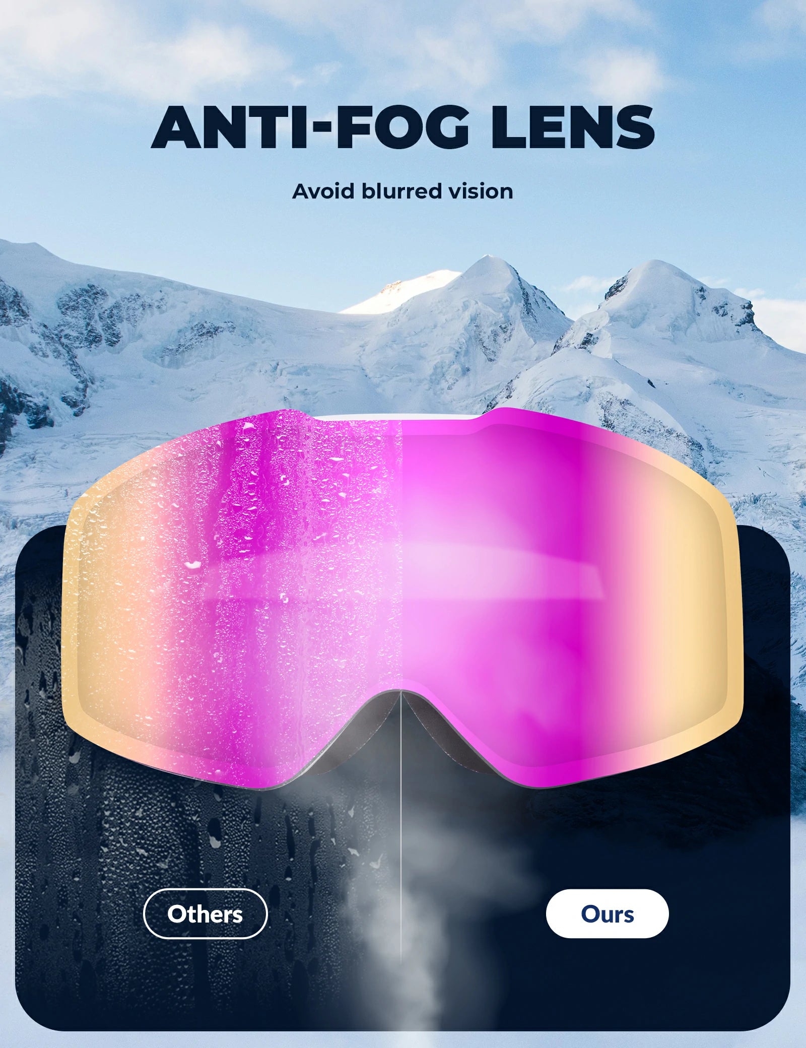 frameless ski goggles with uv400 anti-fog protection#Strap color_Pink