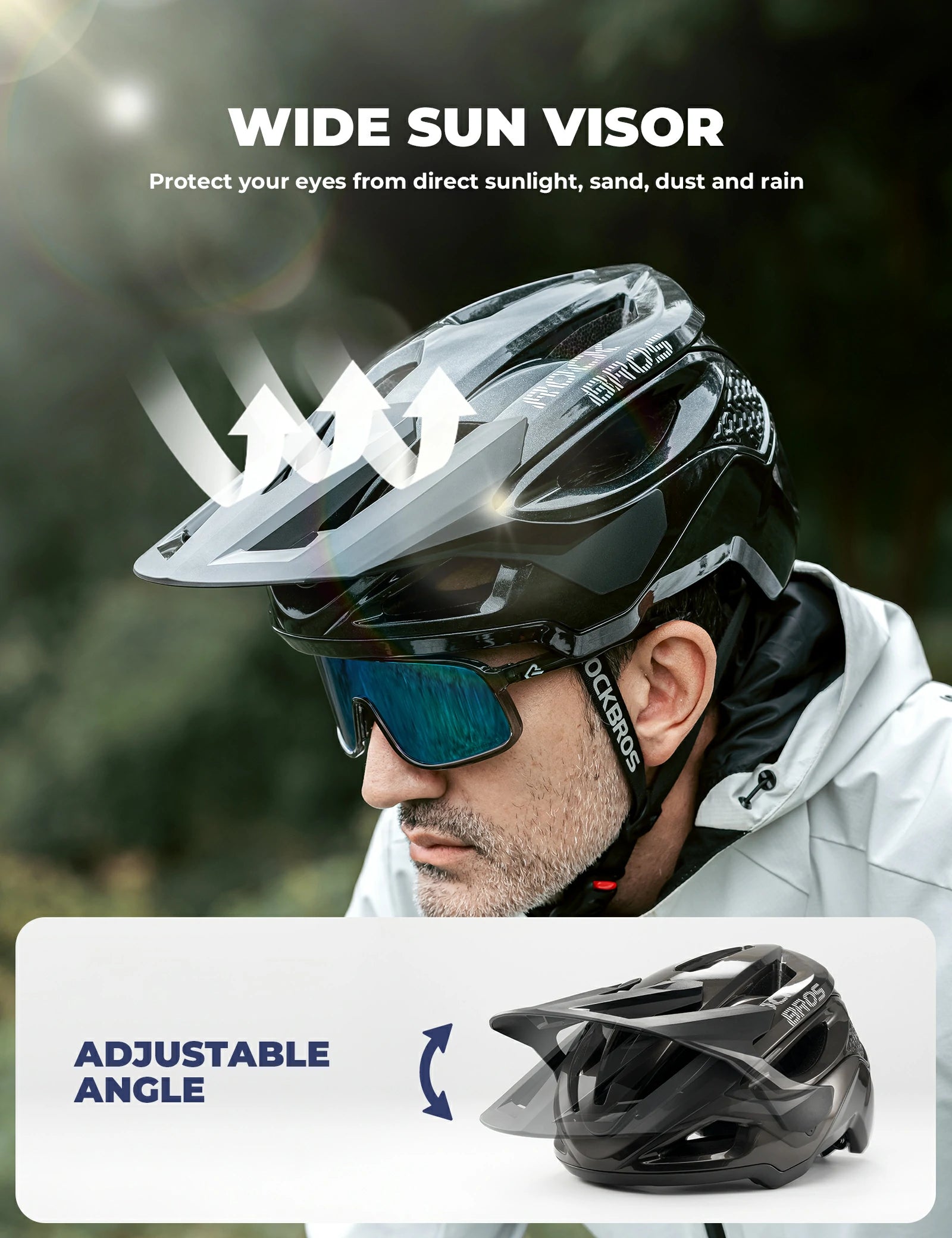 full coverage mountain bike helmet with adjustable visor for trail and downhill riding
