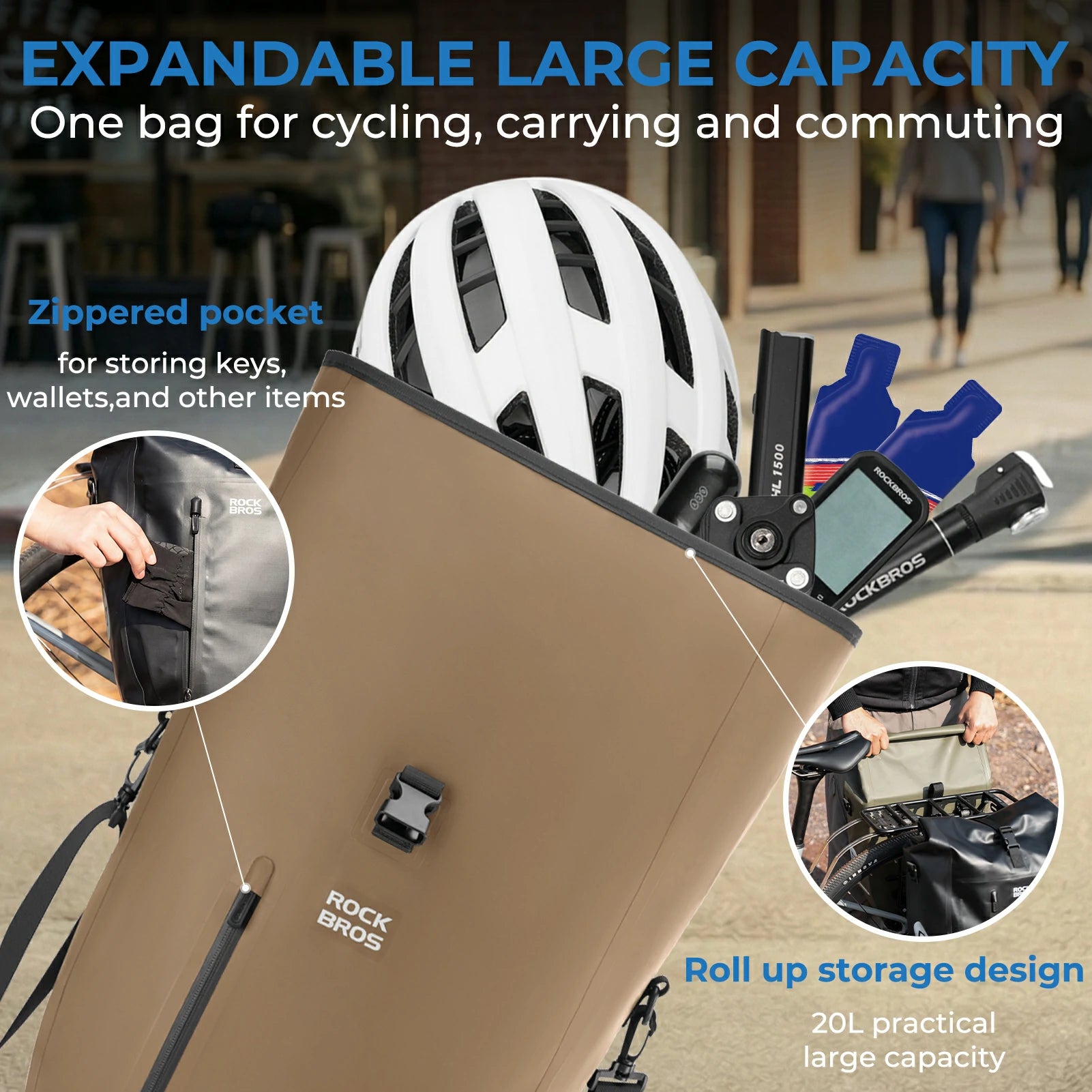 Fully waterproof bike pannier bag 20L in black#Color_Full-Reflective