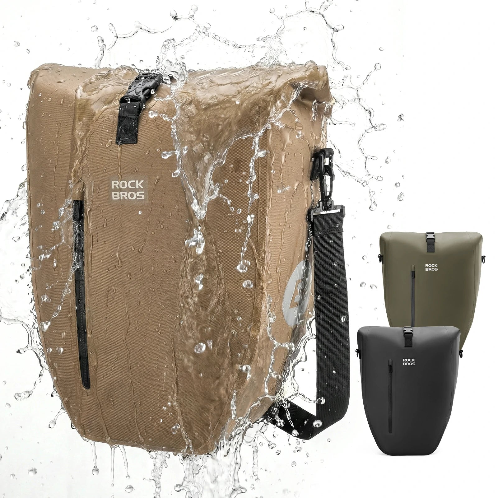 Fully waterproof bike pannier bag 20L in black#Color_Full-Reflective