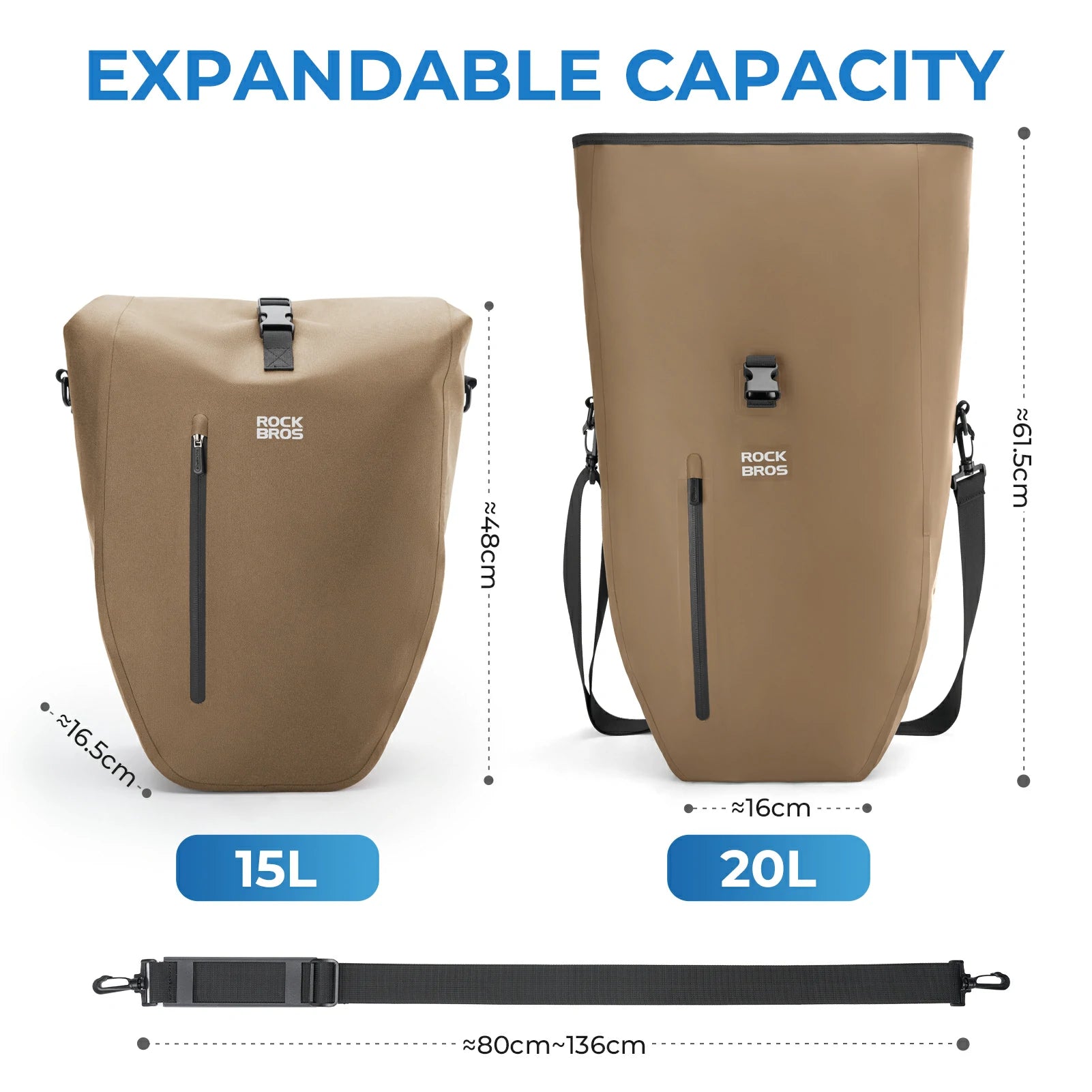 Fully waterproof bike pannier bag 20L in black#Color_Full-Reflective