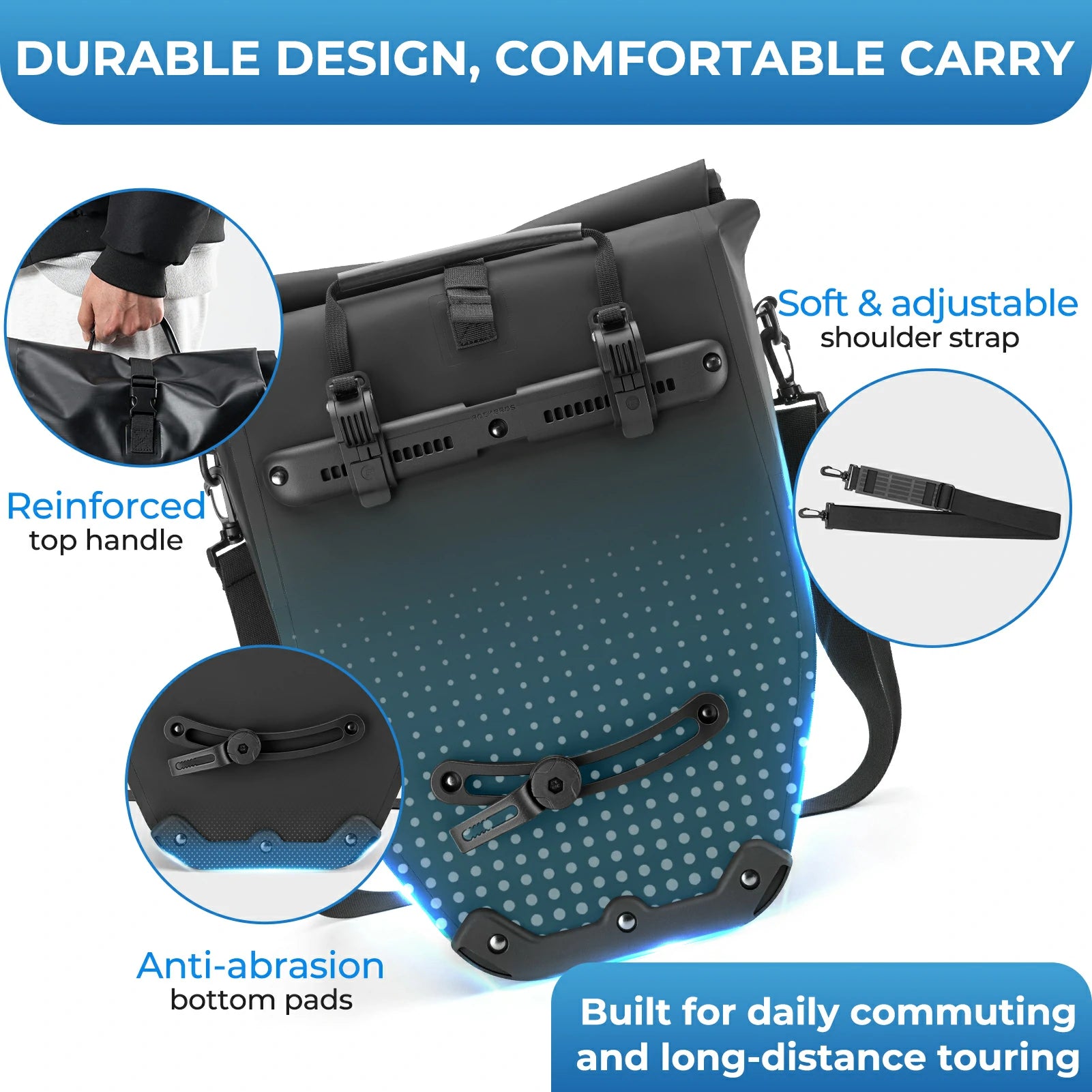 Fully waterproof bike pannier bag 20L in black#Color_black