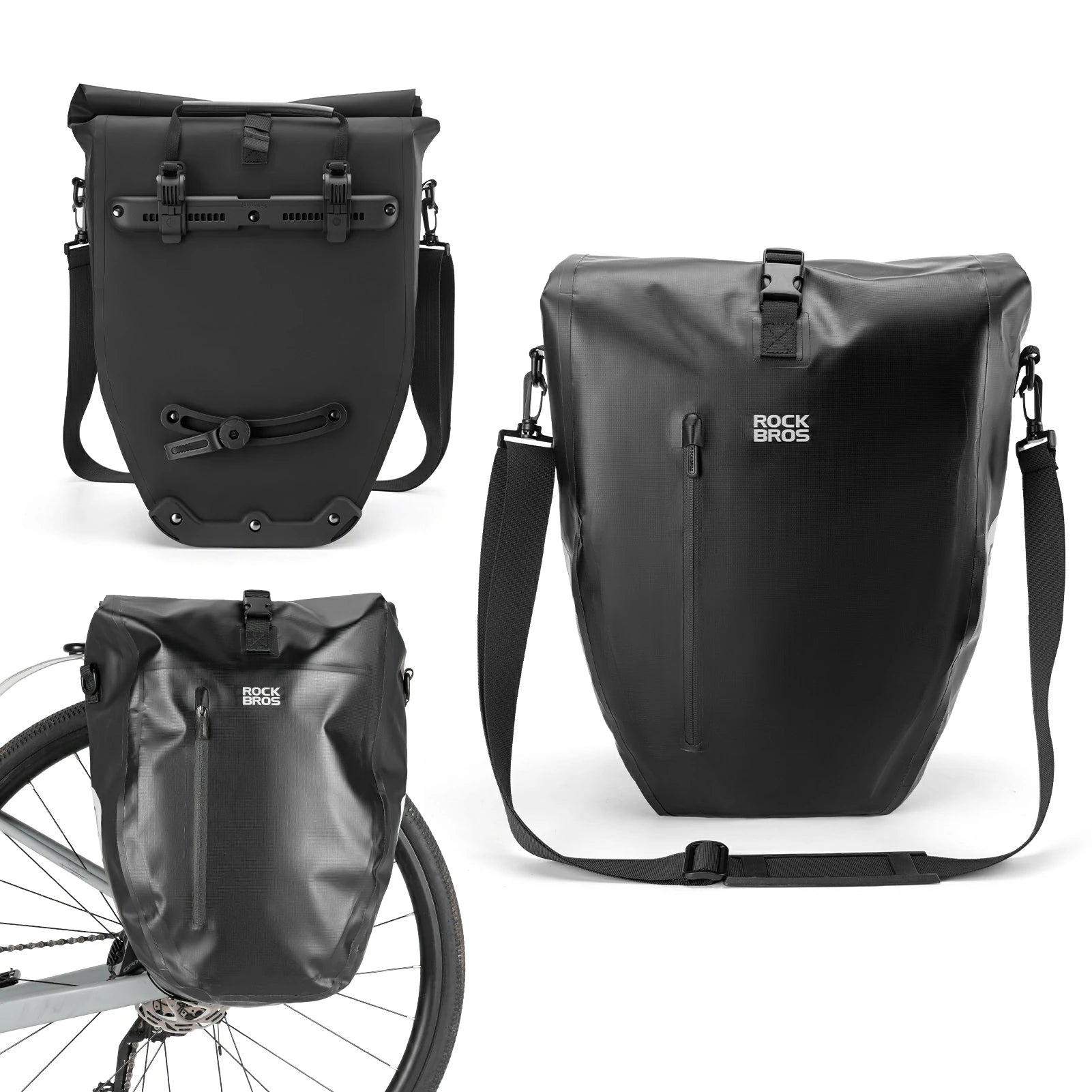 Fully waterproof bike pannier bag 20L in black#Color_black