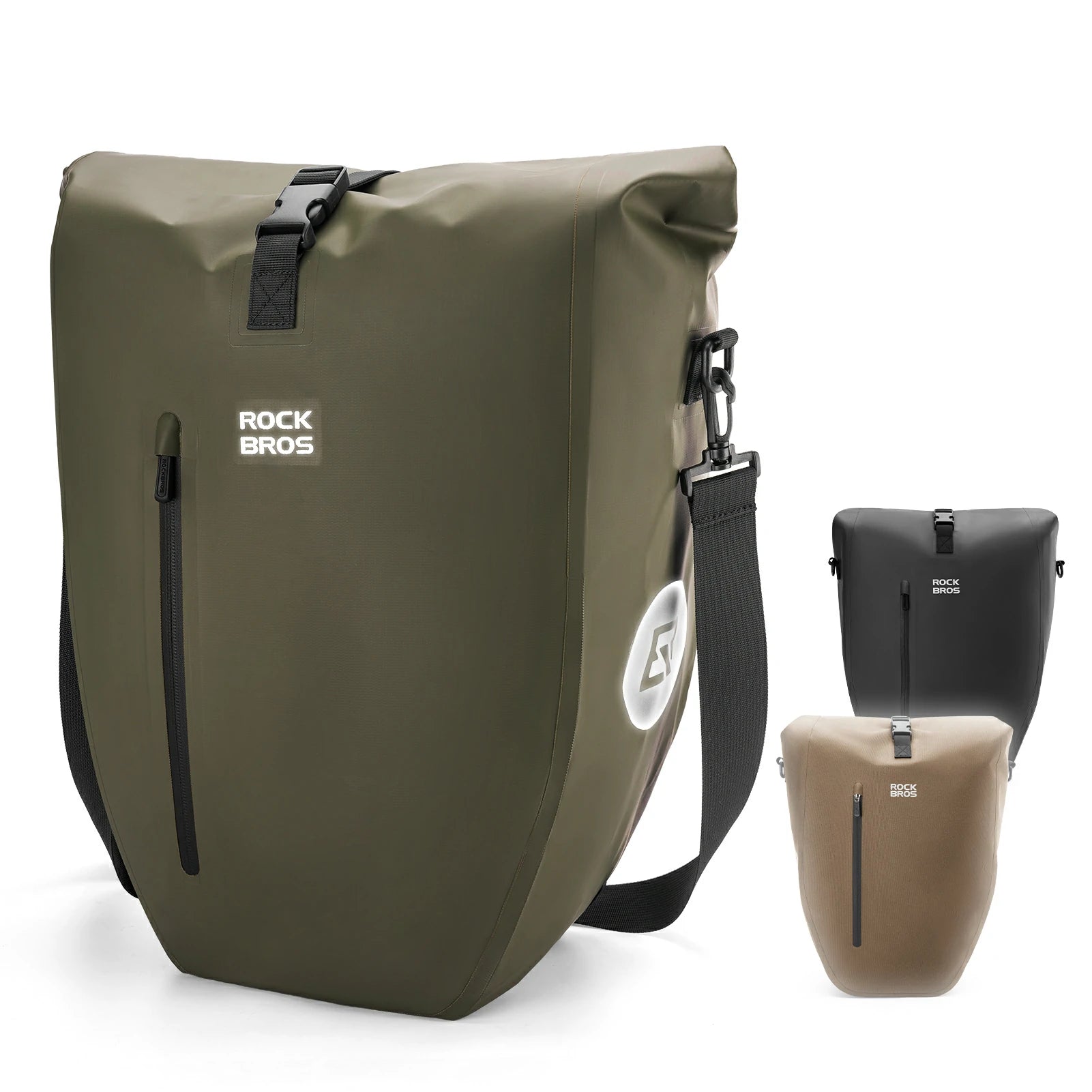 Fully waterproof bike pannier bag 20L in black#Color_Dark Green