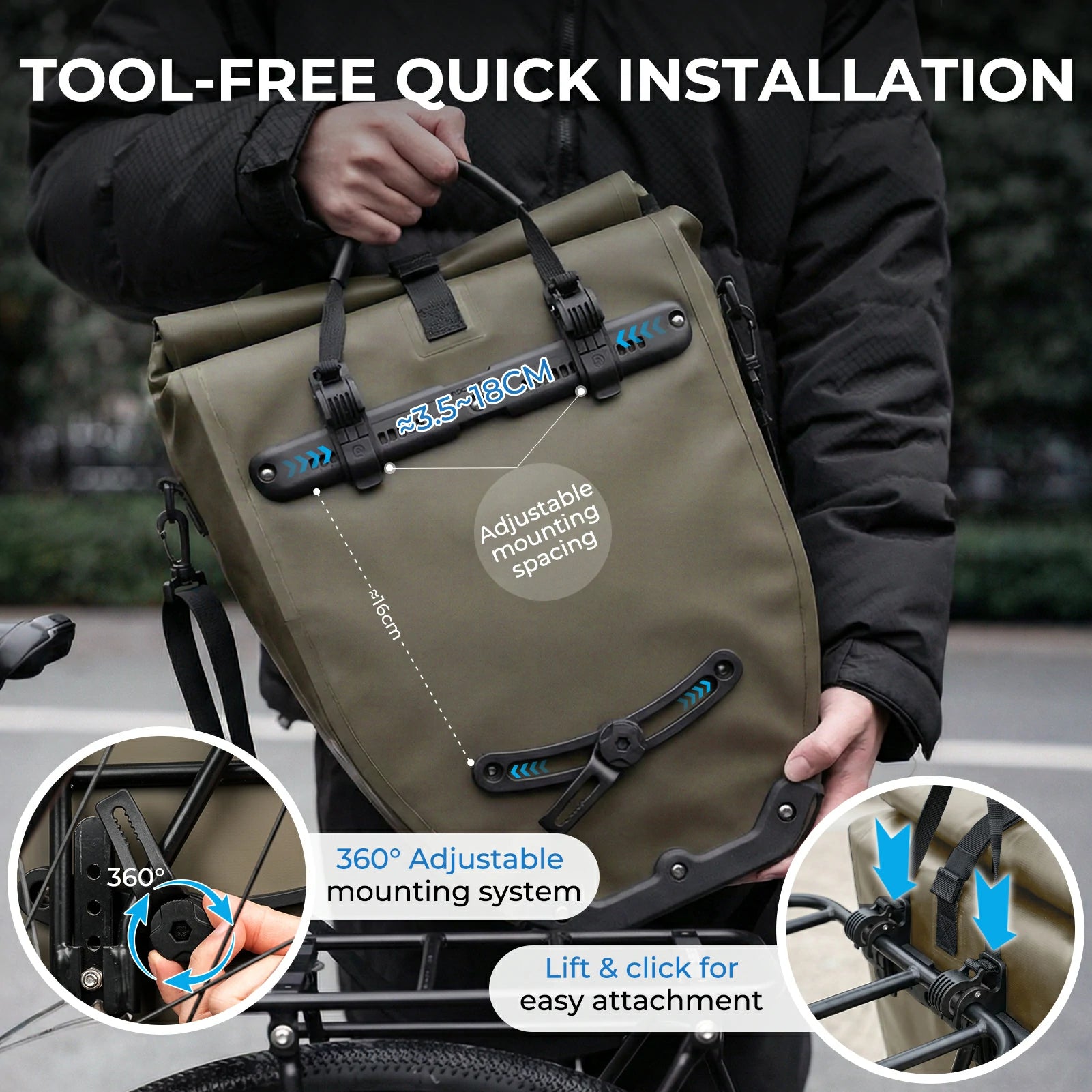 Fully waterproof bike pannier bag 20L in black#Color_Dark Green*2