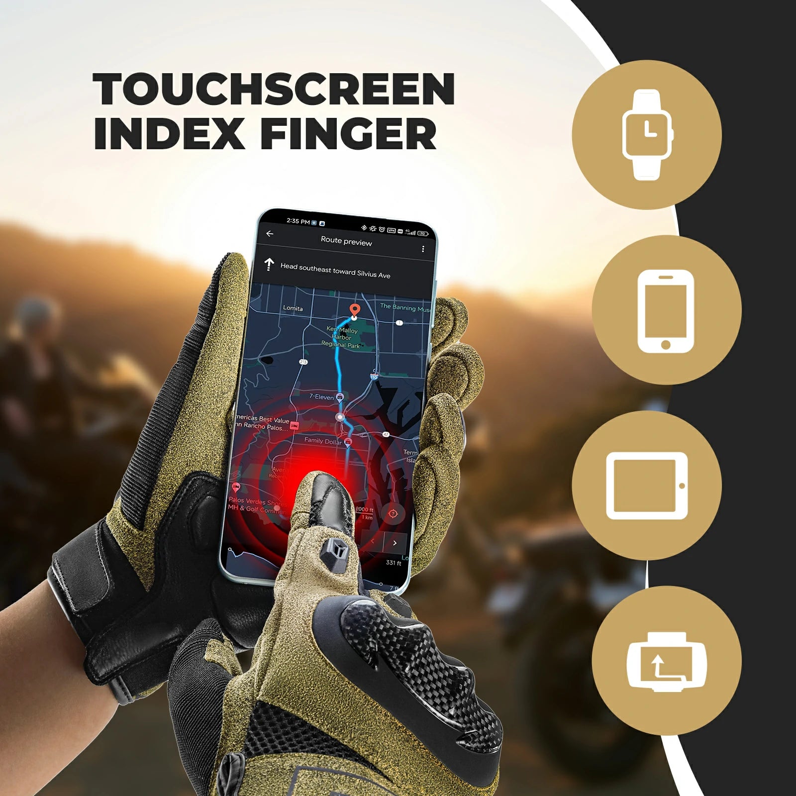 Touchscreen cycling gloves full finger design with gel padding