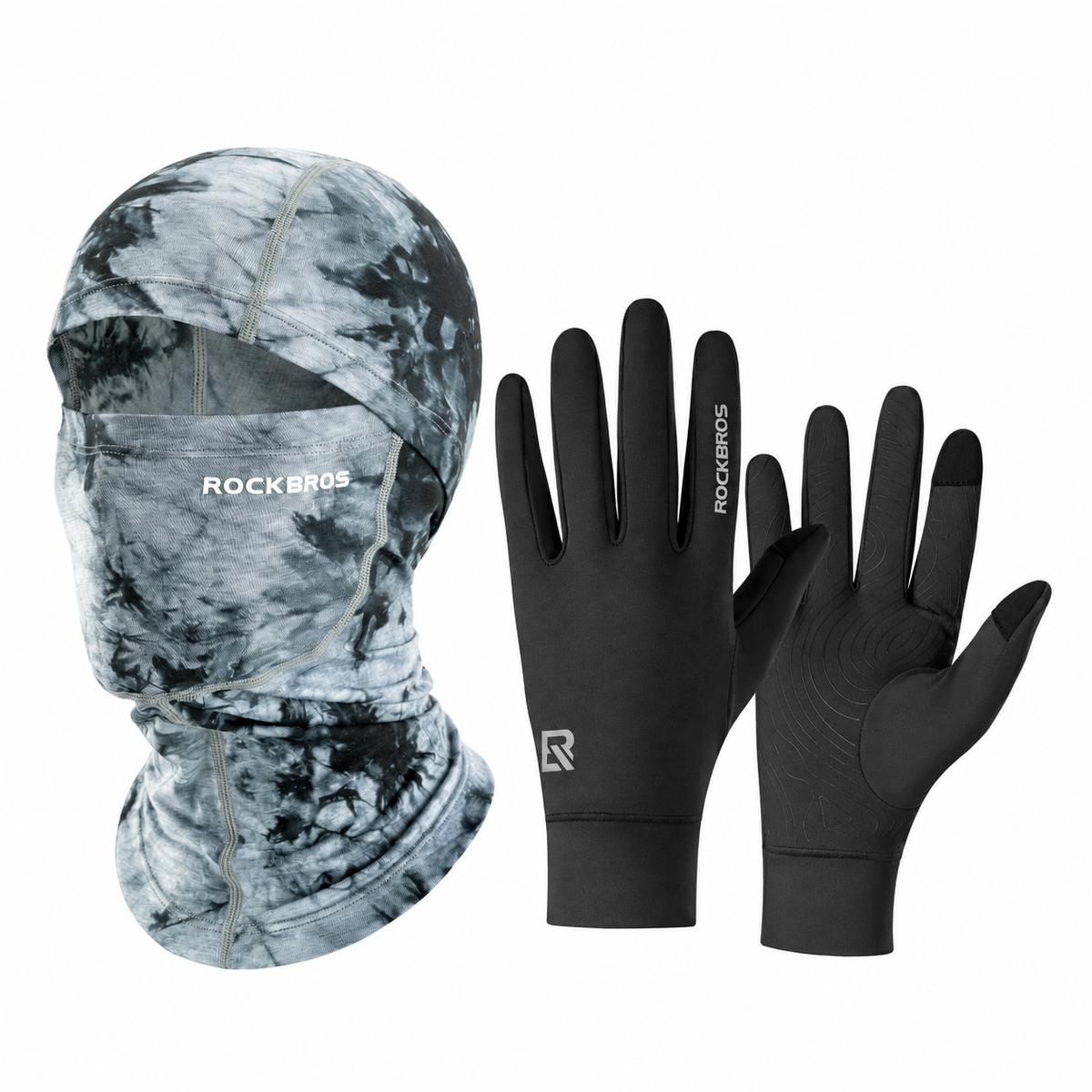 Winter cycling set with Gray balaclava and Black touchscreen gloves#Color_Gray#GloveColor_Black